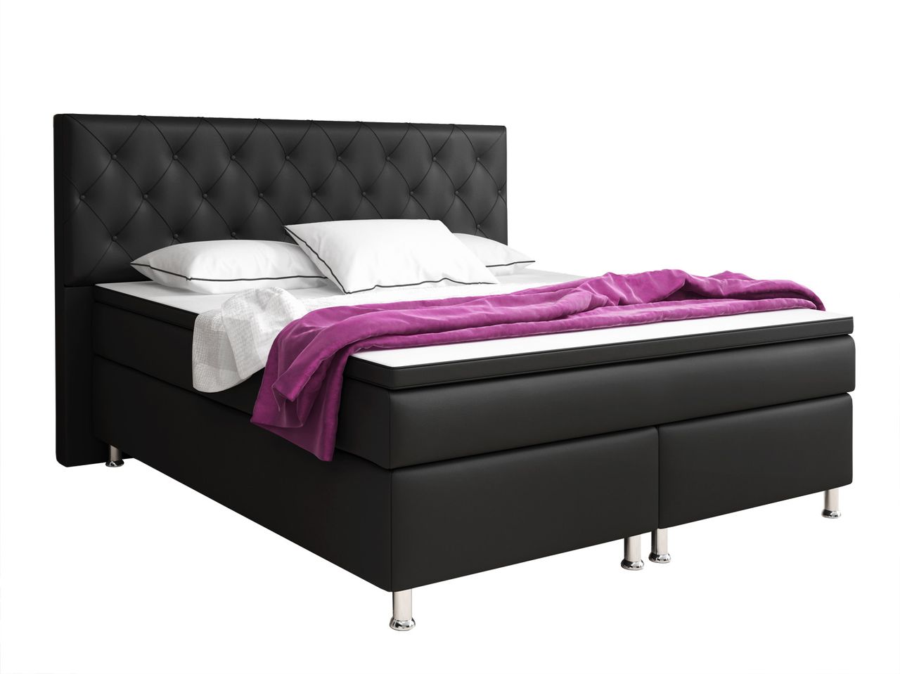 IHG Boxspringbett Turin 180x200 cm Kunstleder Schwarz