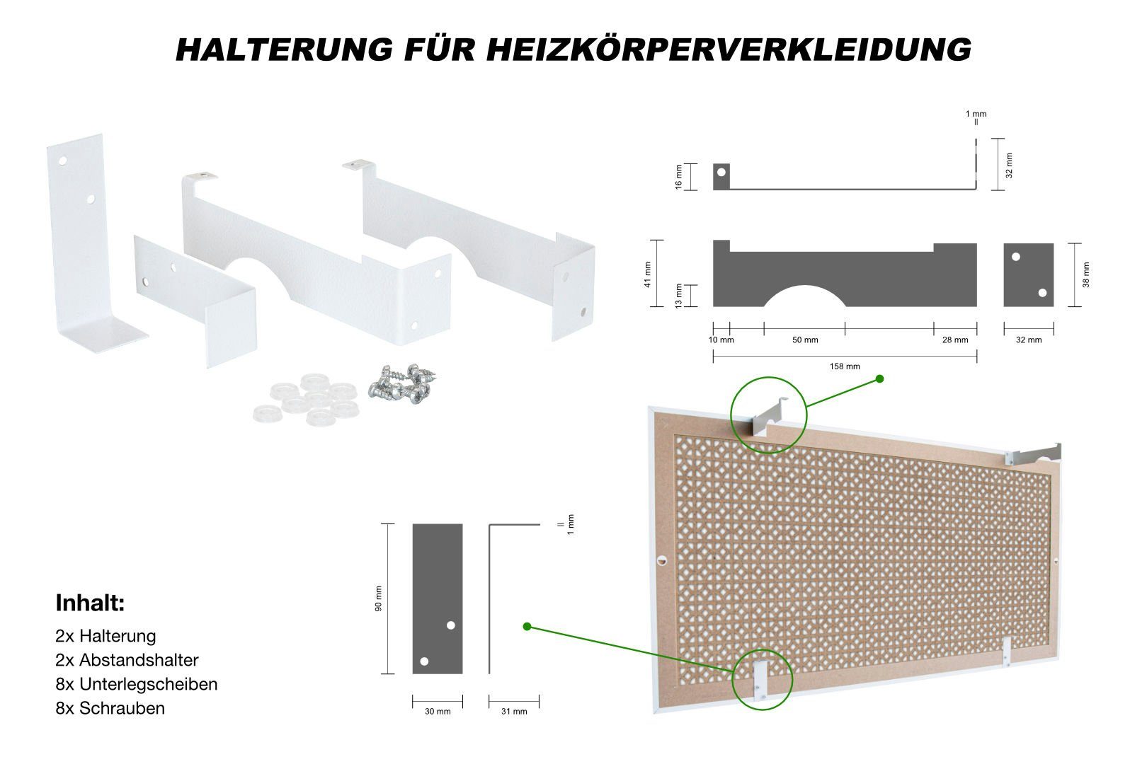 Hexim Heizungsverkleidung, Heizkörperverkleidung HDF/MDF Holz, viele Modelle 90/120/150x60cm (Halterungen Rippenheizkörper) obere Heizkörperabdeckung Badezimmer