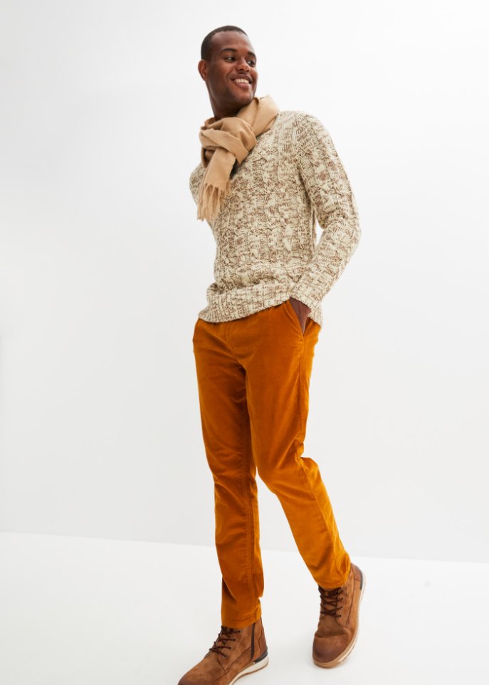 Regular Fit Cord-Schlupfhose in leicht verkürzter Länge, Straight