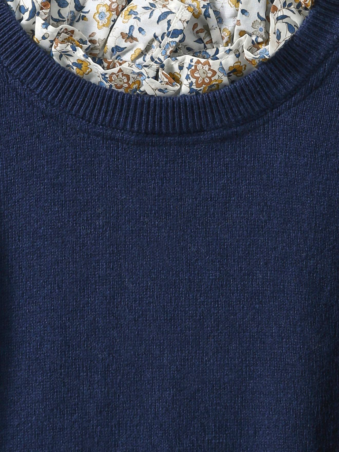 Pull fille col en tissu Liberty® CYRILLUS bleu imprimé