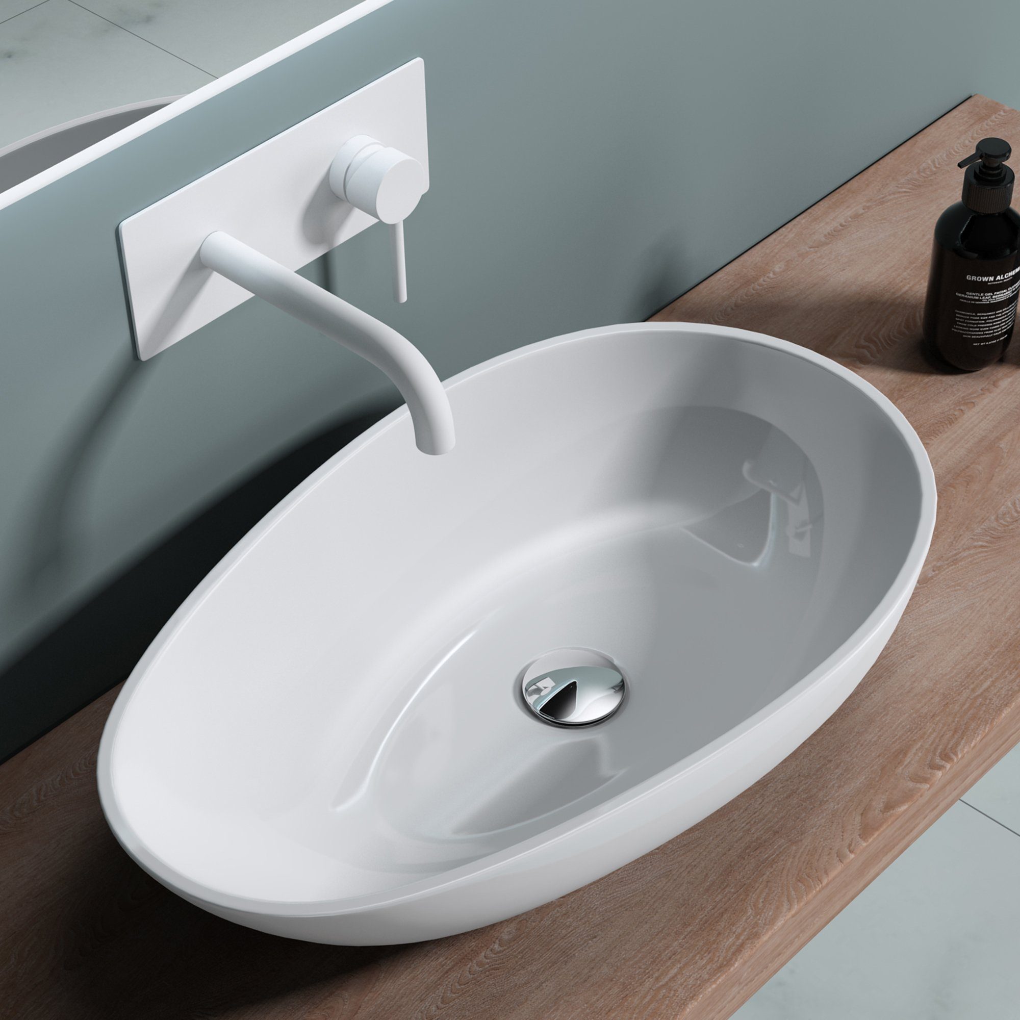doporro Aufsatzwaschbecken doporro Aufsatzwaschbecken oval Colossum809 Mineralguss Waschbecken ohne Armaturloch