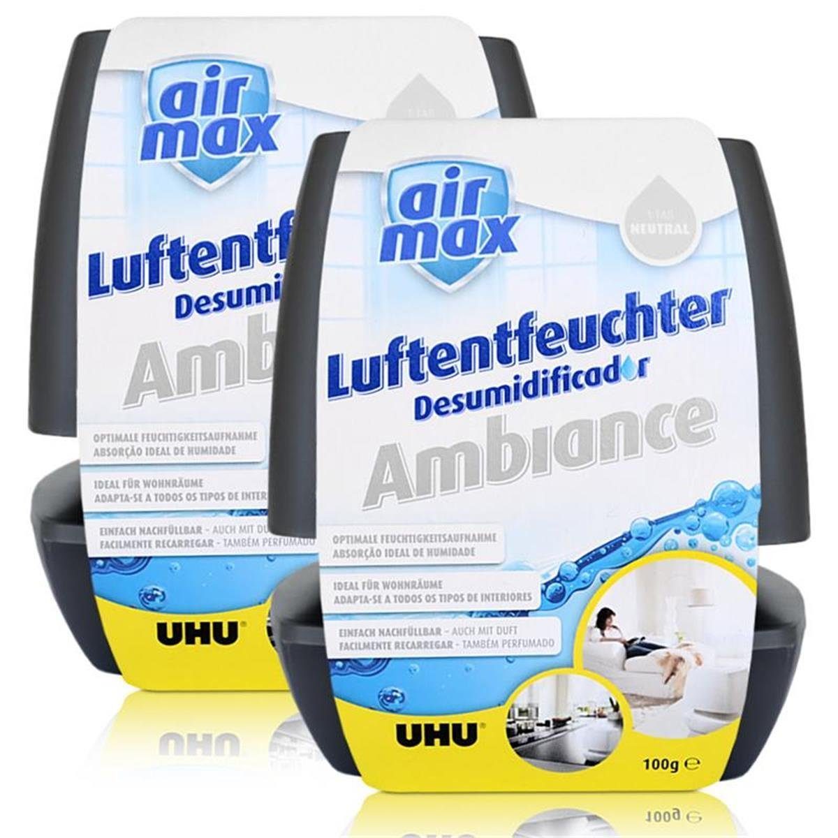 UHU Luftentfeuchter 2x Uhu Air Max Ambiance 100g, anthrazit Luftentfeuchter