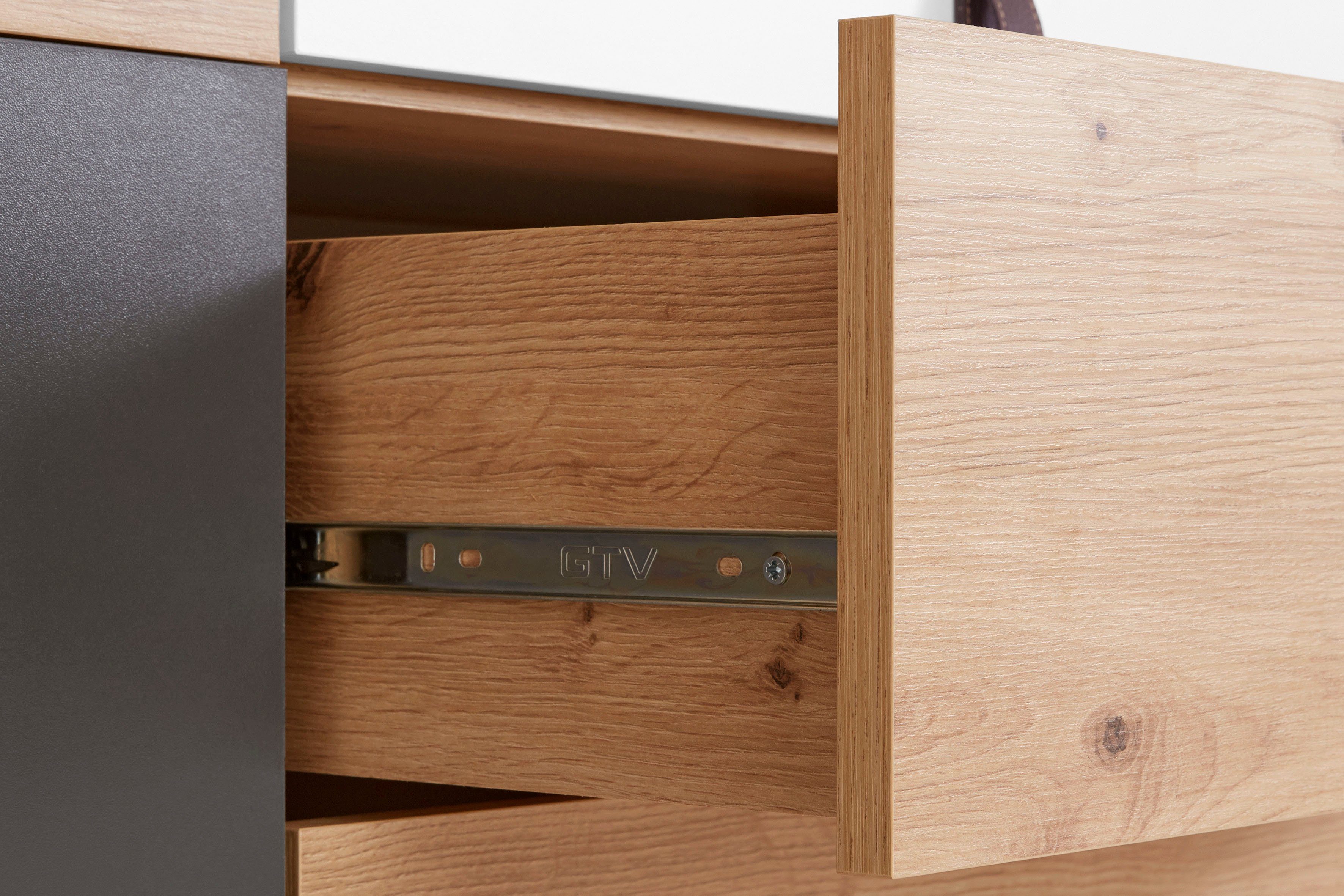 Homexperts Highboard Bristol, Breite 120 cm, Höhe 135 cm, mit massiven Eichefüßen