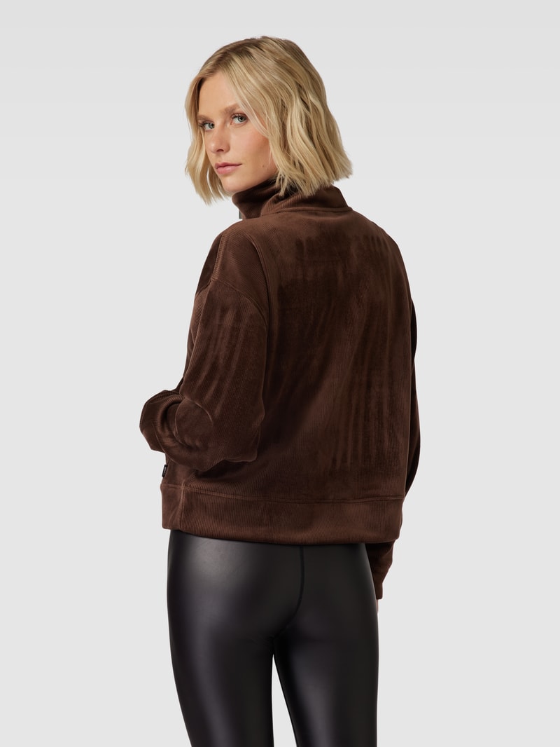 Sweatshirt mit kurzem Reißverschluss Modell 'TECH VELOUR' in schokobraun