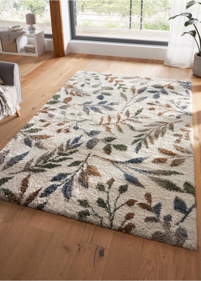 Hochflor Teppich mit floraler Musterung