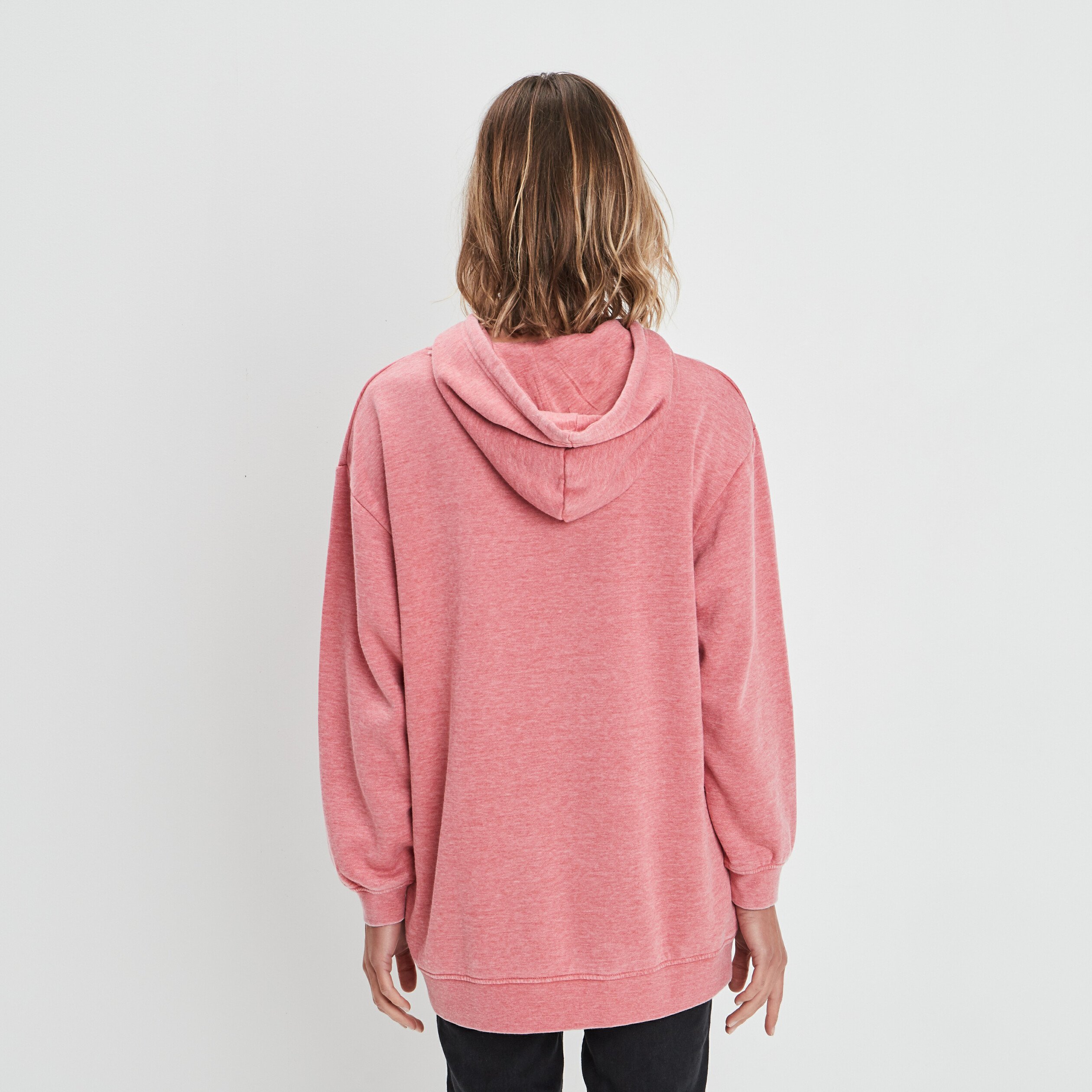 Sweat long à capuche détails clous vieux rose femme | La Halle
