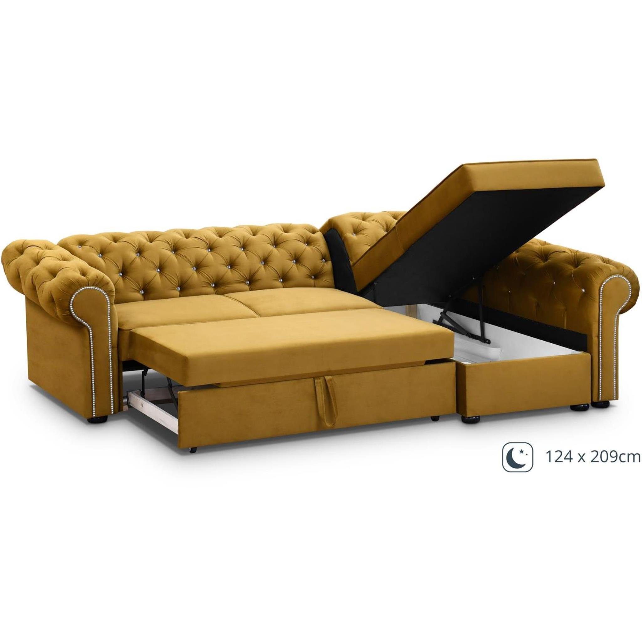 Beautysofa Polsterecke Chester, L-Form Ecksofa aus Velour, Ottomane rechts oder links montierbar, mit Relaxfunktion, mit 2x Bettkästen