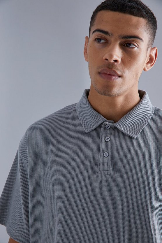 Oversize Poloshirt in Waffeloptik