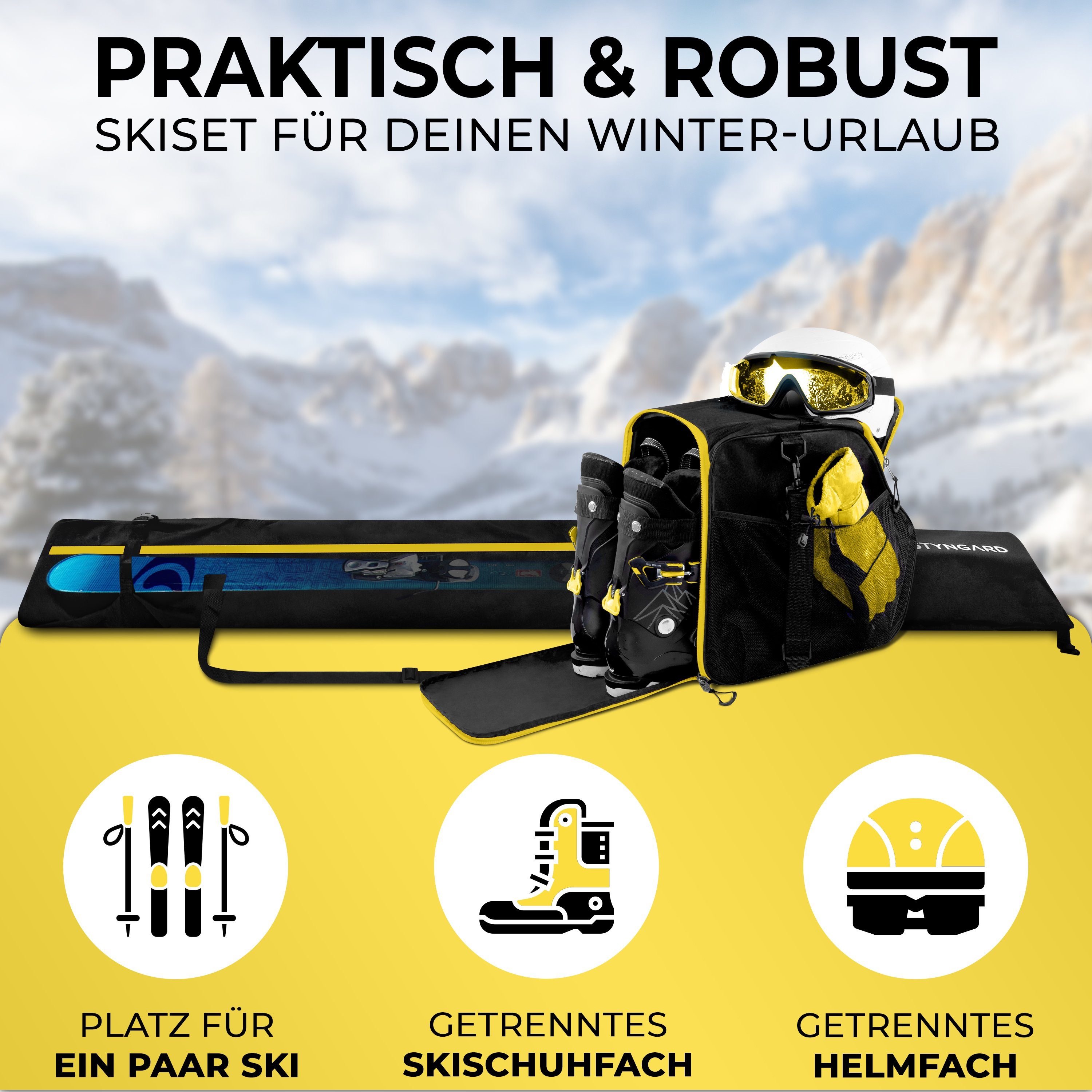 Styngard Skitasche Vancouver (Set Skisack [140 cm bis 200 cm] und Skischuhtasche mit Helmfach [40 L)