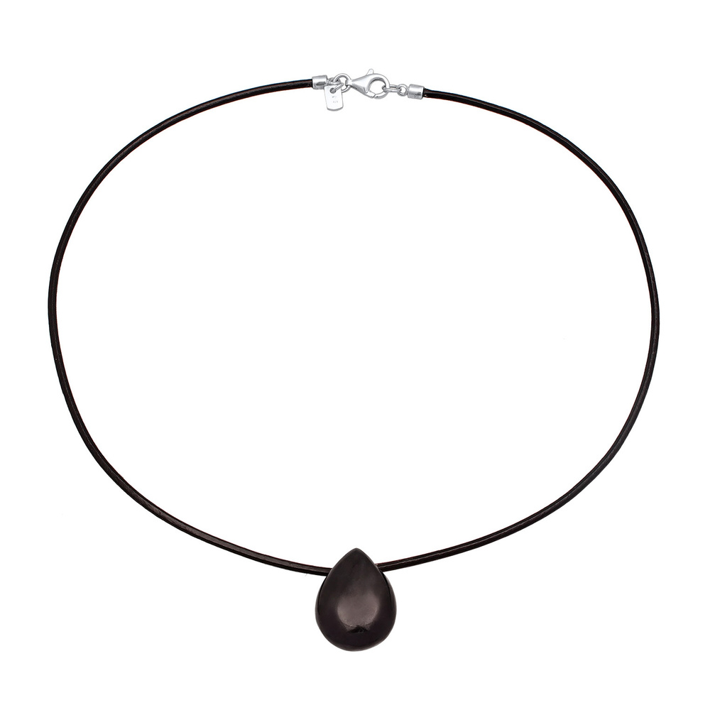 KUZZOI KUZZOI Collier Hommes choker goutte pendentif en satin avec onyx en argent sterli collier