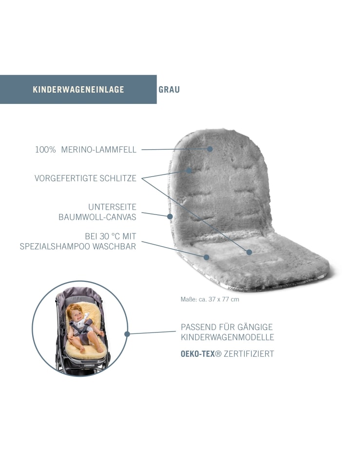 Kinderhaus Blaubär Fellhof Sitzeinlage für Kinderwagen Neuseeland ECO TOP in Grau günstig kaufen onesize