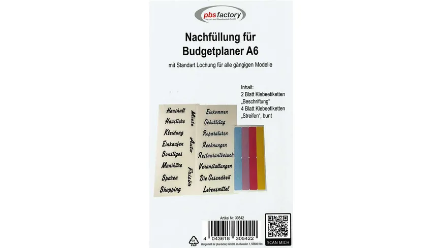 Nachfüllung für Budget-Planer A6 Etiketten