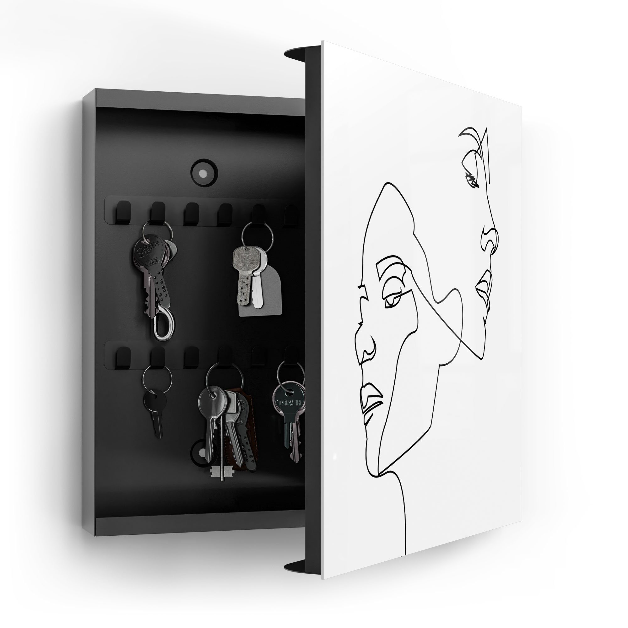 DEQORI Schlüsselkasten 'Verbundene Gesichter', Glas Schlüsselbox modern magnetisch beschreibbar