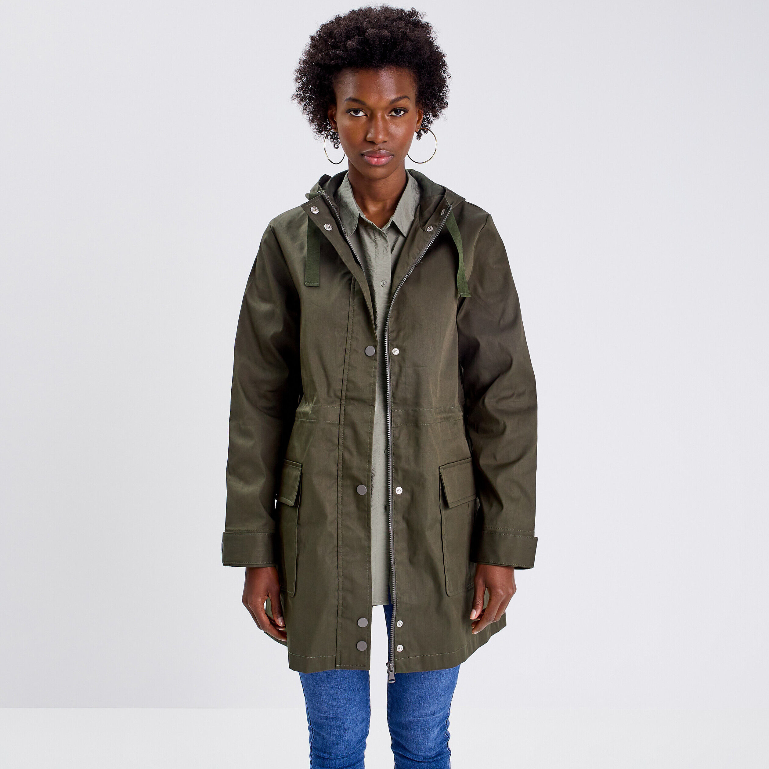 Parka droite à capuche vert kaki femme | Cache Cache