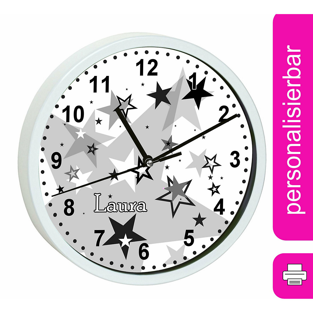 Kinder Wanduhr personalisiert mit Name Sternenhimmel Schwarz