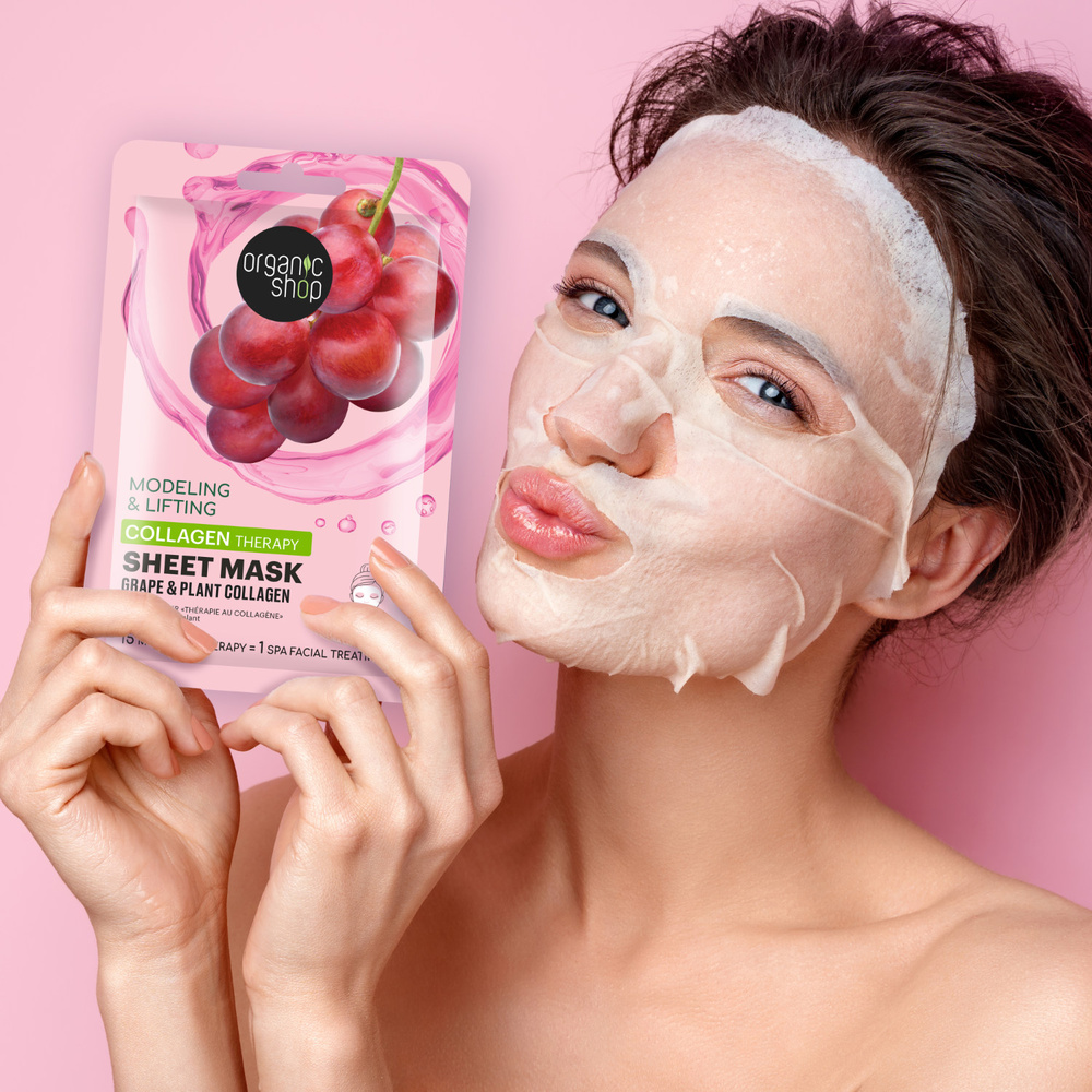 organic shop Masque tissu tenseur et Remodelant – Raisin & Collagène végétal Masque Tissu