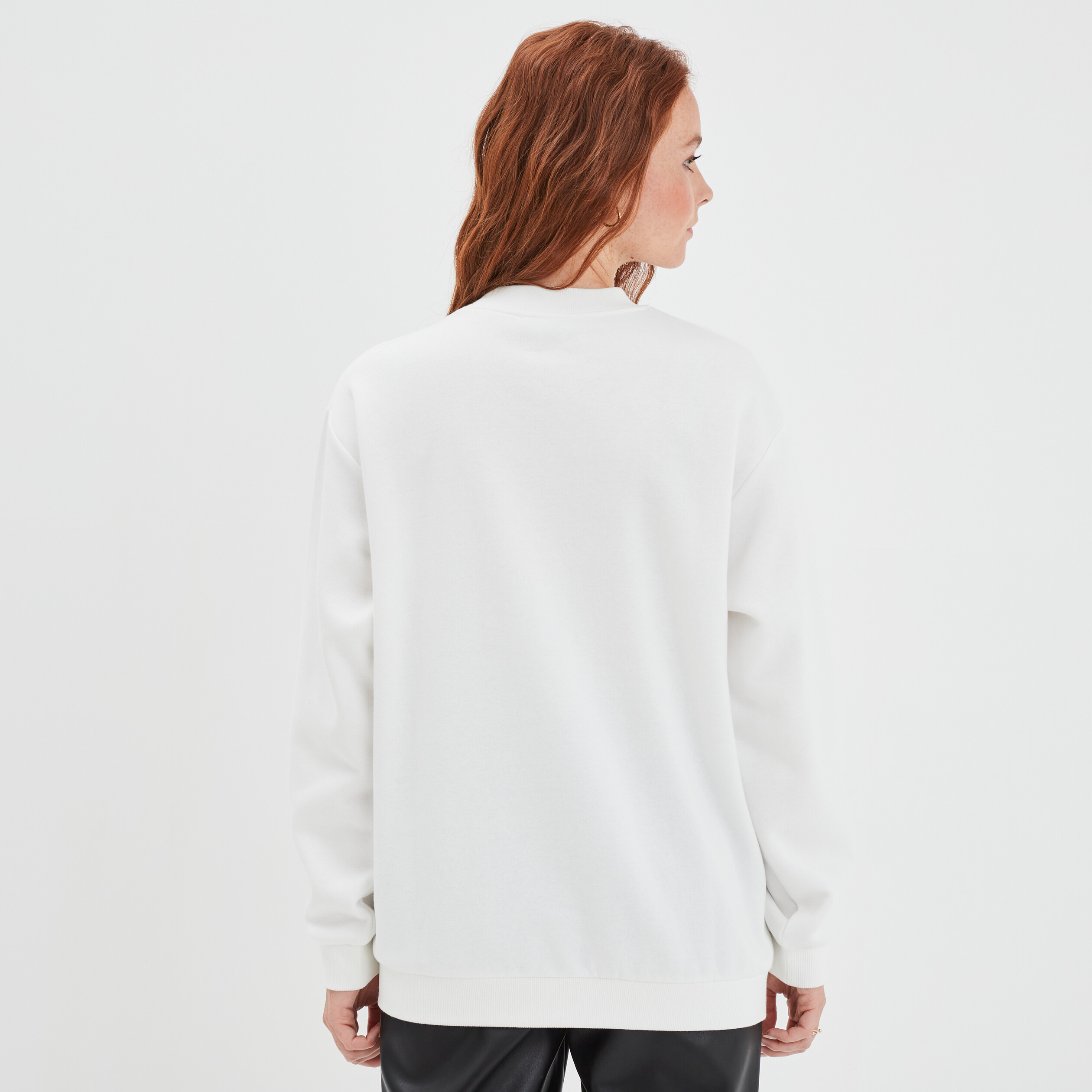 Sweat oversize mi-long col rond blanc femme | La Halle
