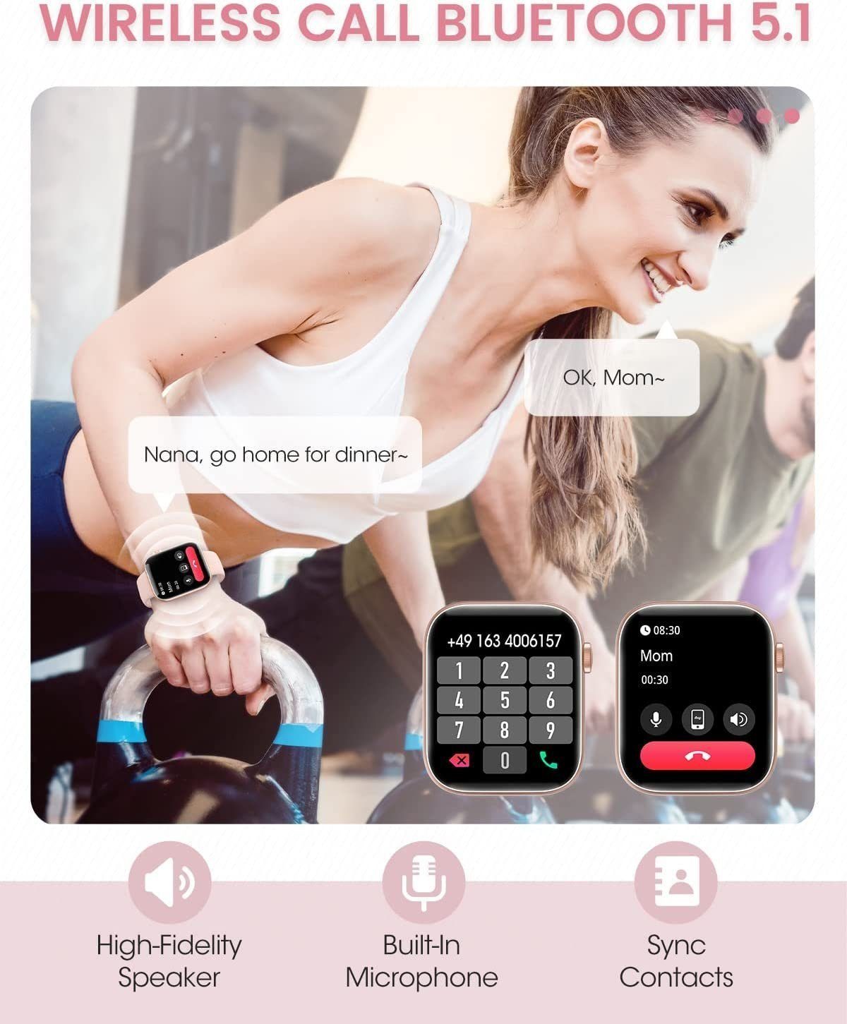 Yuede Smartwatch Damen und Herren, Fitness Tracker Uhr Mit Sprachanruf, Smartwatch (4,57 cm/1,8 Zoll) mit Herzfrequenzmessung, Schrittmessung, Blutsauerstoffmessung, Fitness Uhr mit Schrittzahler, schlaftracking, Kalorienverbrauch, Sportuhren Wasserd