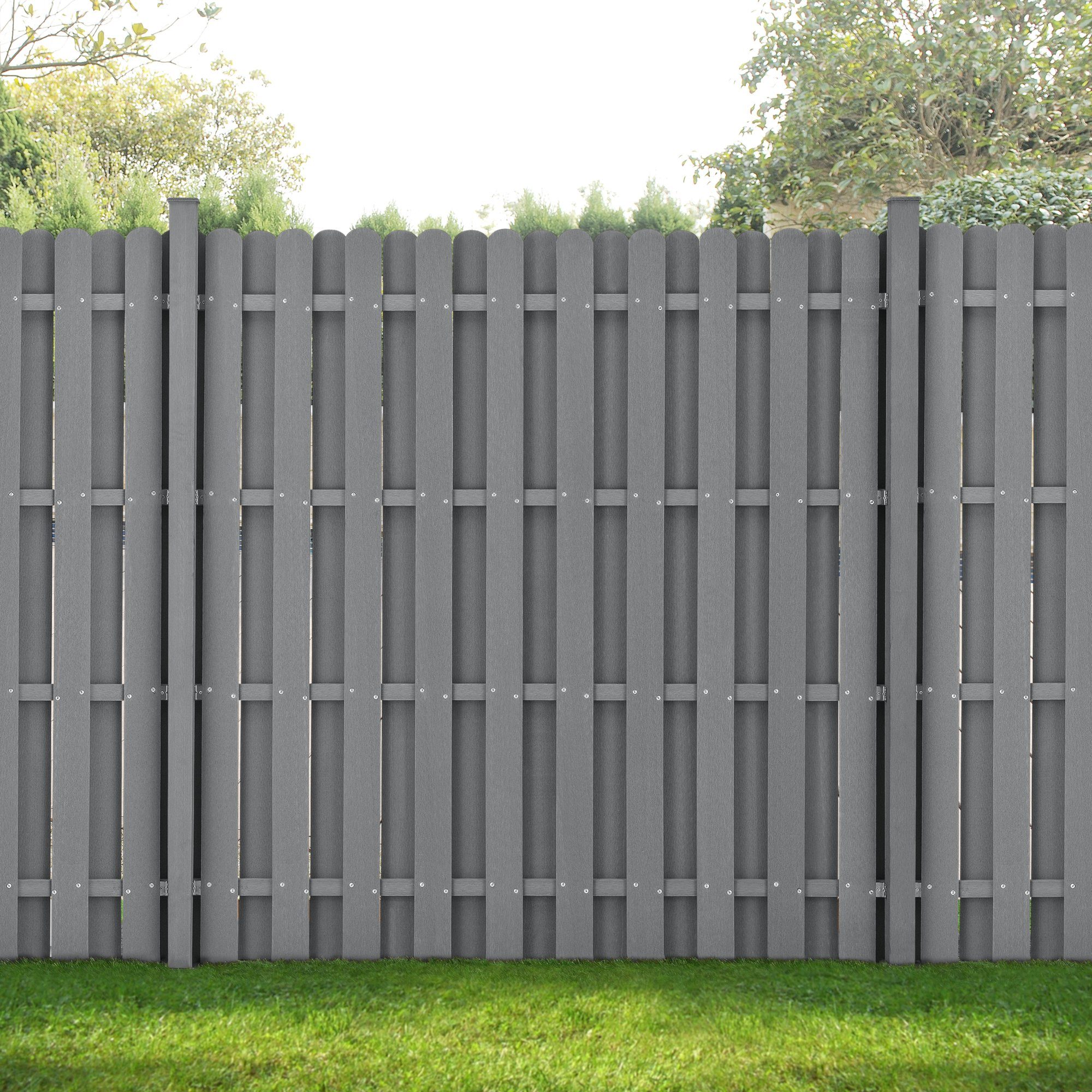 neu.holz Gartenzaun, (mit Pfosten), Langreo Lamellenzaun WPC Sichtschutz 185x376cm Grau