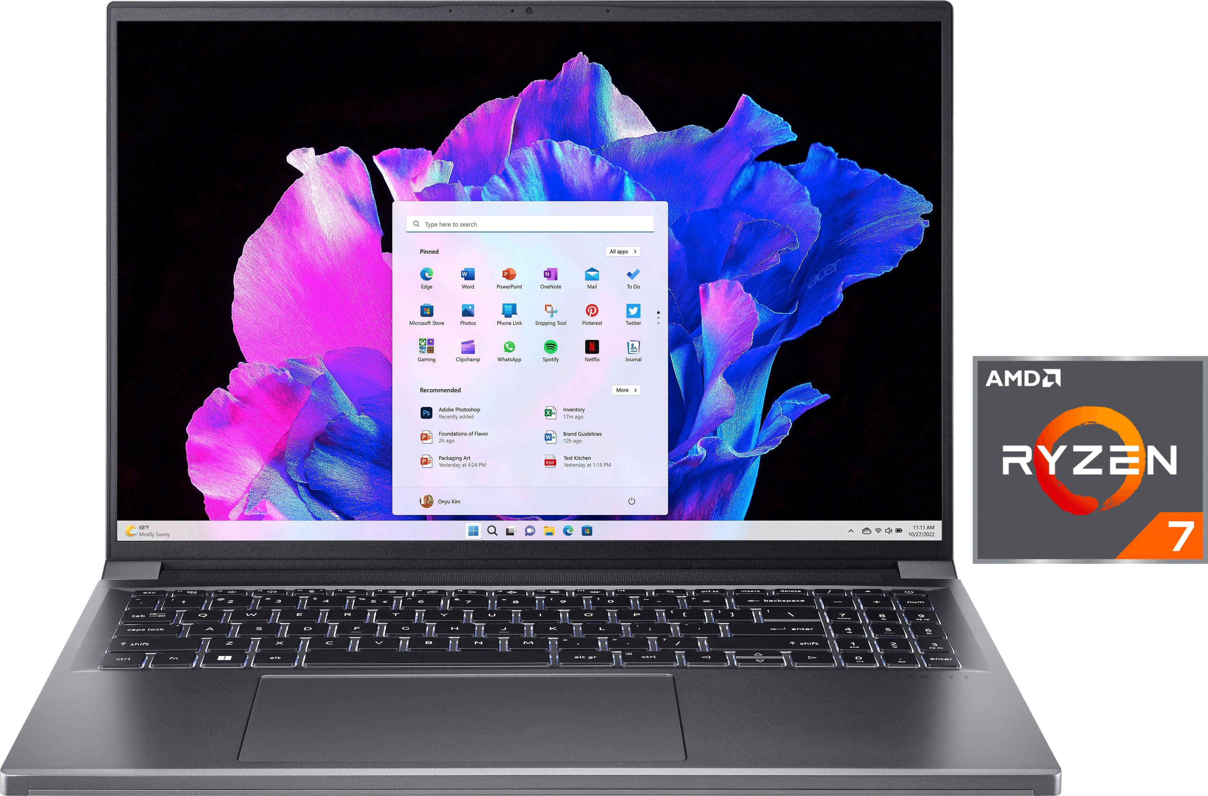 Acer SFX16-61G-R39N Notebook (40,64 cm/16 Zoll, AMD Ryzen 7 7840HS, GeForce RTX 4050, 1000 GB SSD)