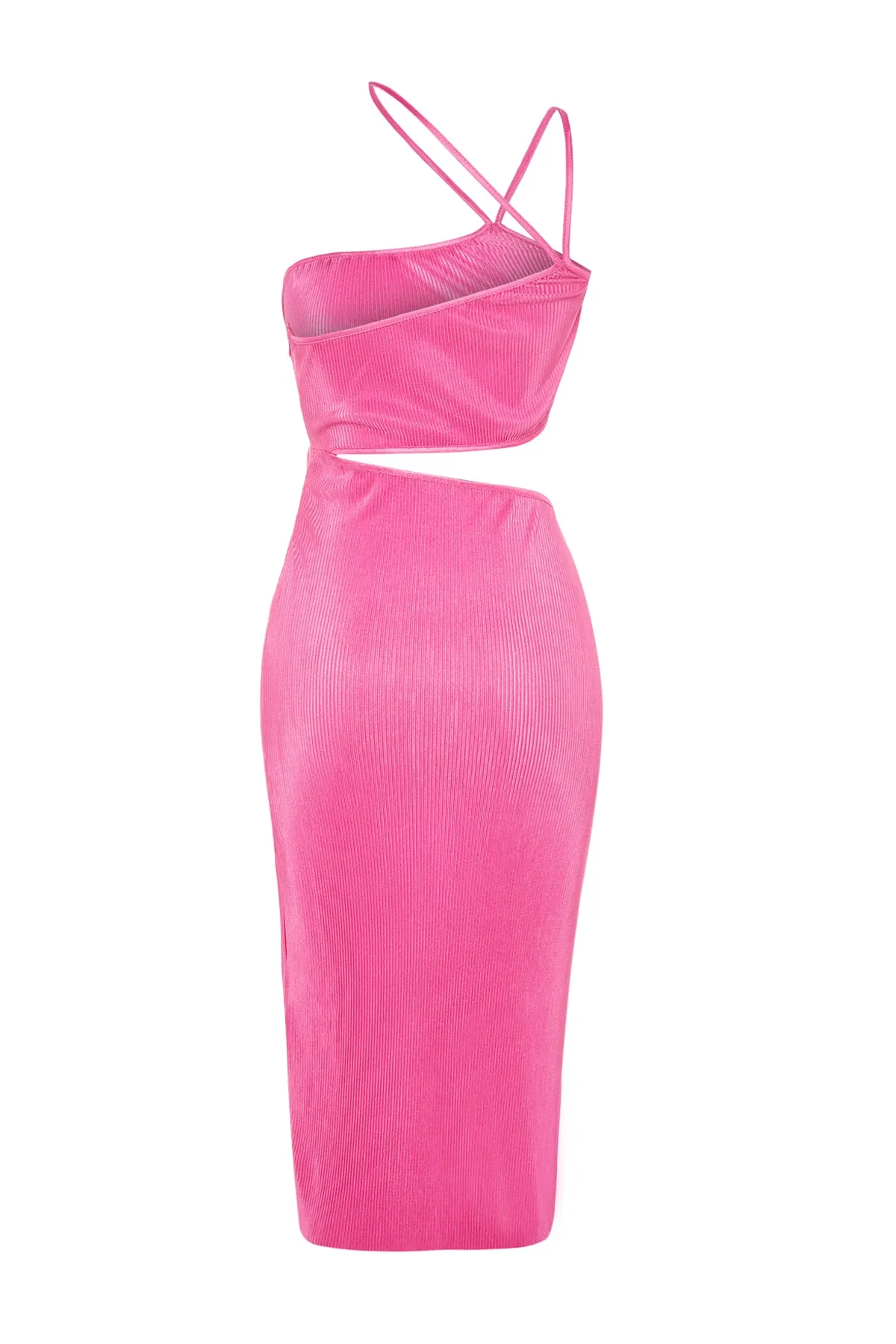 Trendyol Collection  Rosa gestricktes, detailliertes, strukturiertes, elegantes Abendkleid mit Fensterausschnitt/Ausschnitt TPRSS23EL00152