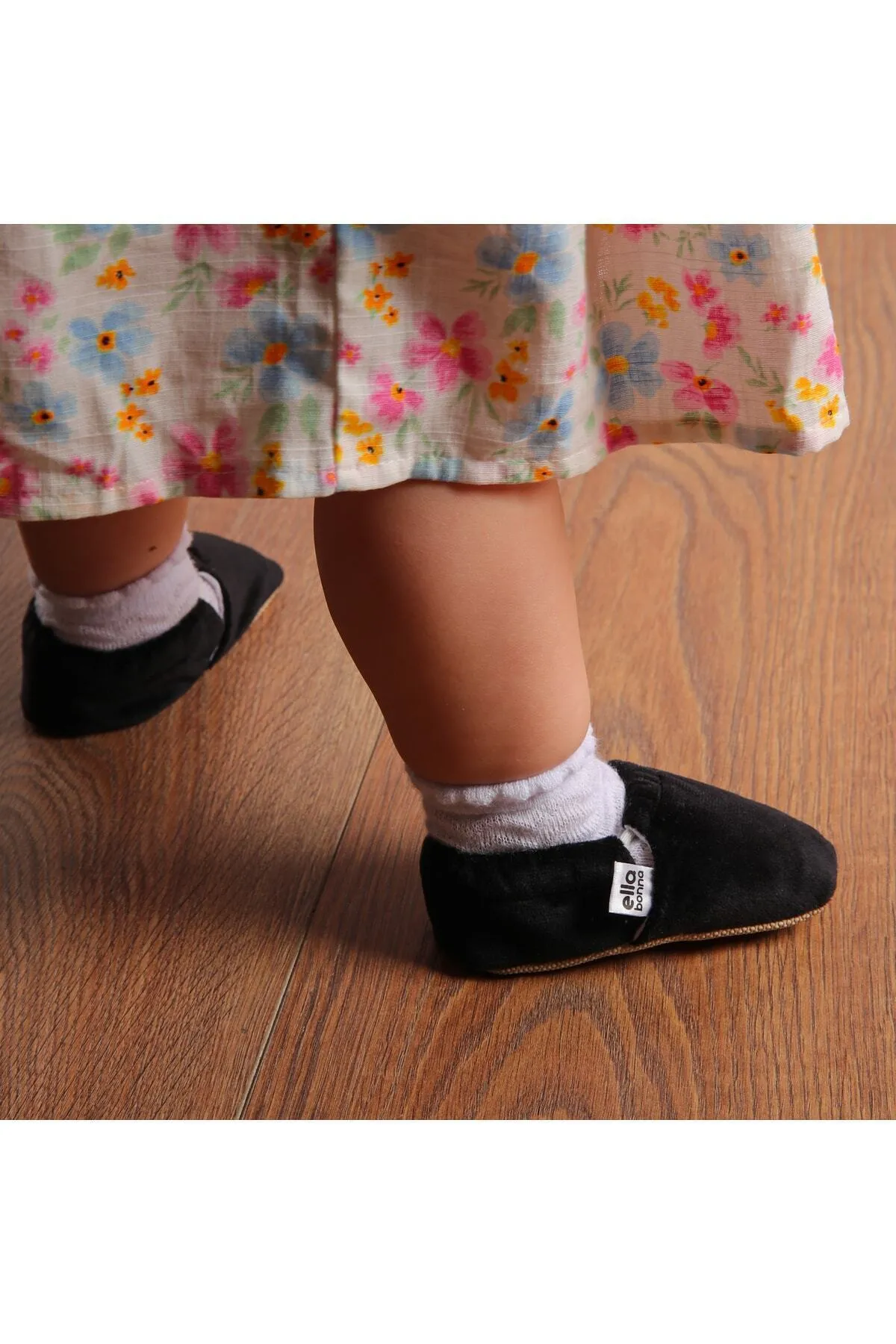 Ella Bonna  Rutschfeste Sohle, Samt-Babyschuhe, Hausschuh-Hausschuhe, Kindergarten-Schuhschuhe, Schwarz