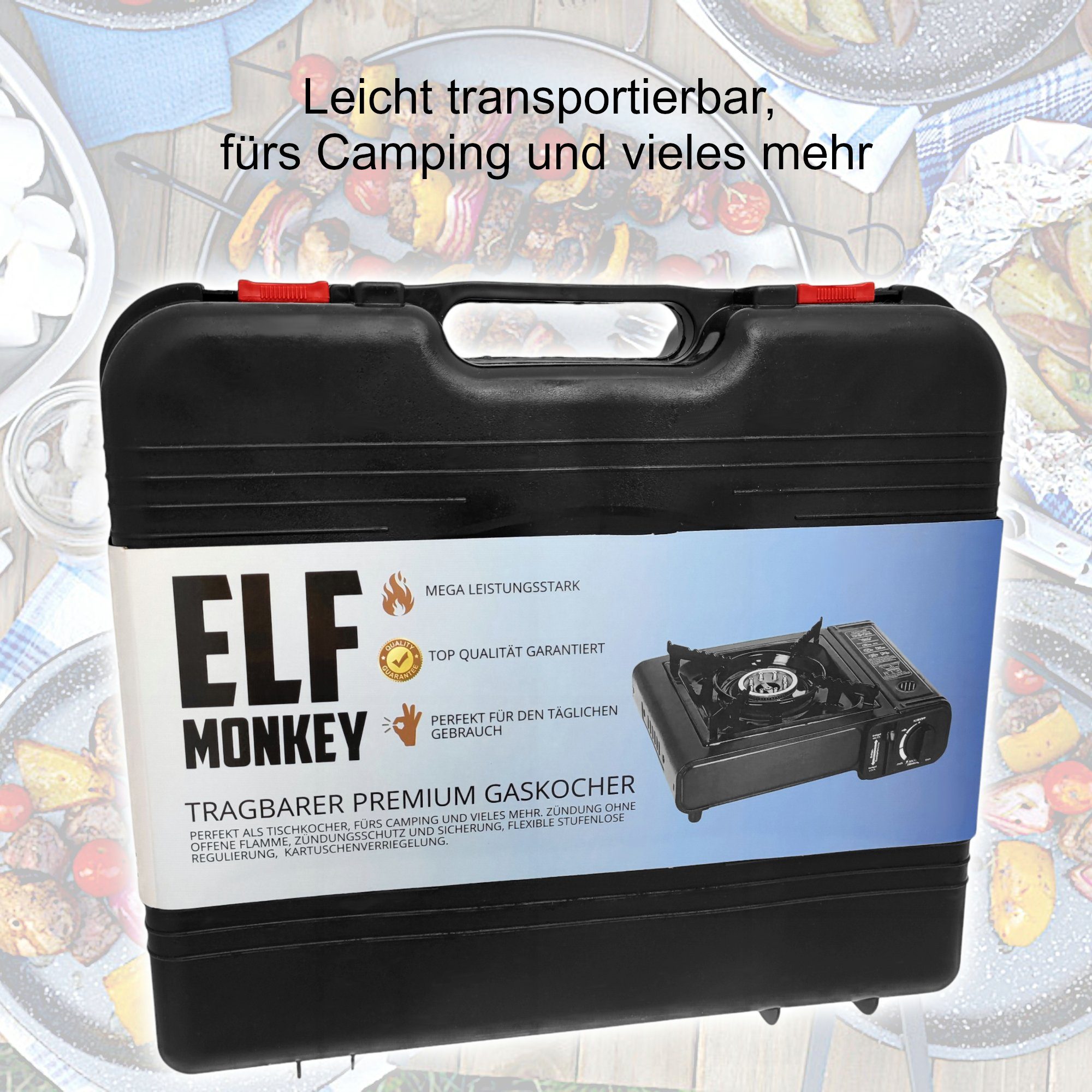 Elfmonkey Gaskocher Campingkocher, Gaskocher, Gasherd mit Tragekoffer, Camping, Outdoor, (Set)