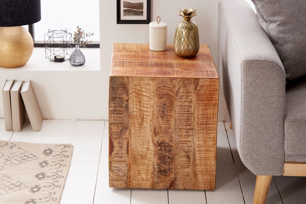 riess-ambiente Beistelltisch FACTORY 40cm natur, Nachttisch · Massivholz · Hocker · mit Rollen · Industrial · Mangoholz