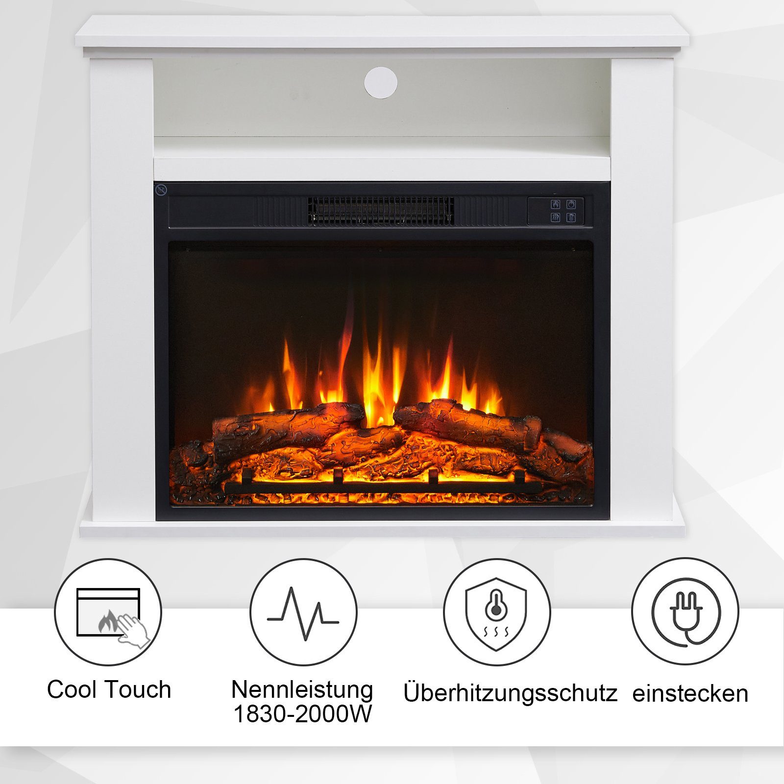 Balderia Elektrokamin Frida, Standkamin mit Heizung 2000W, 3D-Flammeneffekt, Fernbedienung, Timer, Thermostat