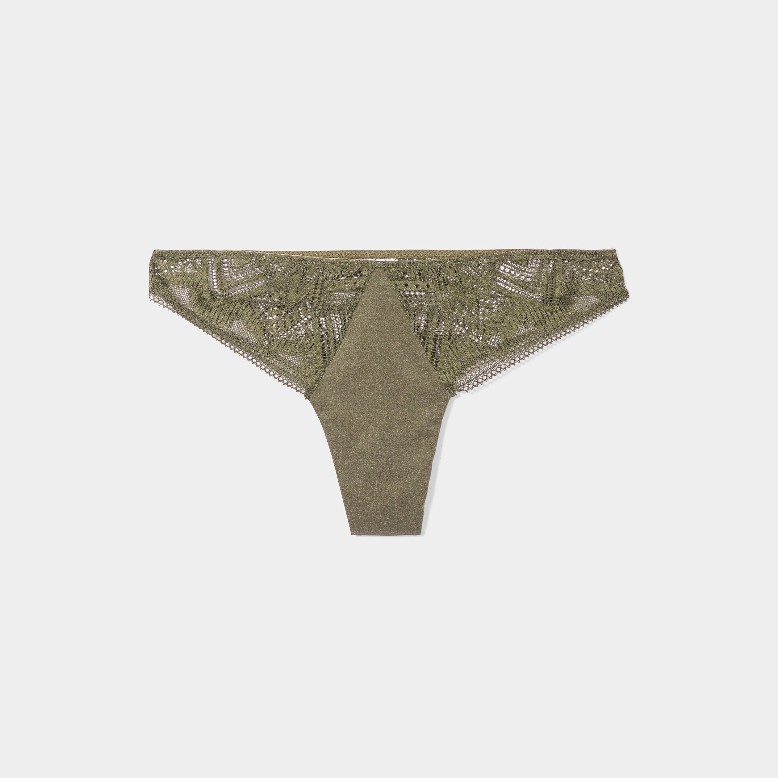 Tanga à dentelle vert kaki femme | La Halle