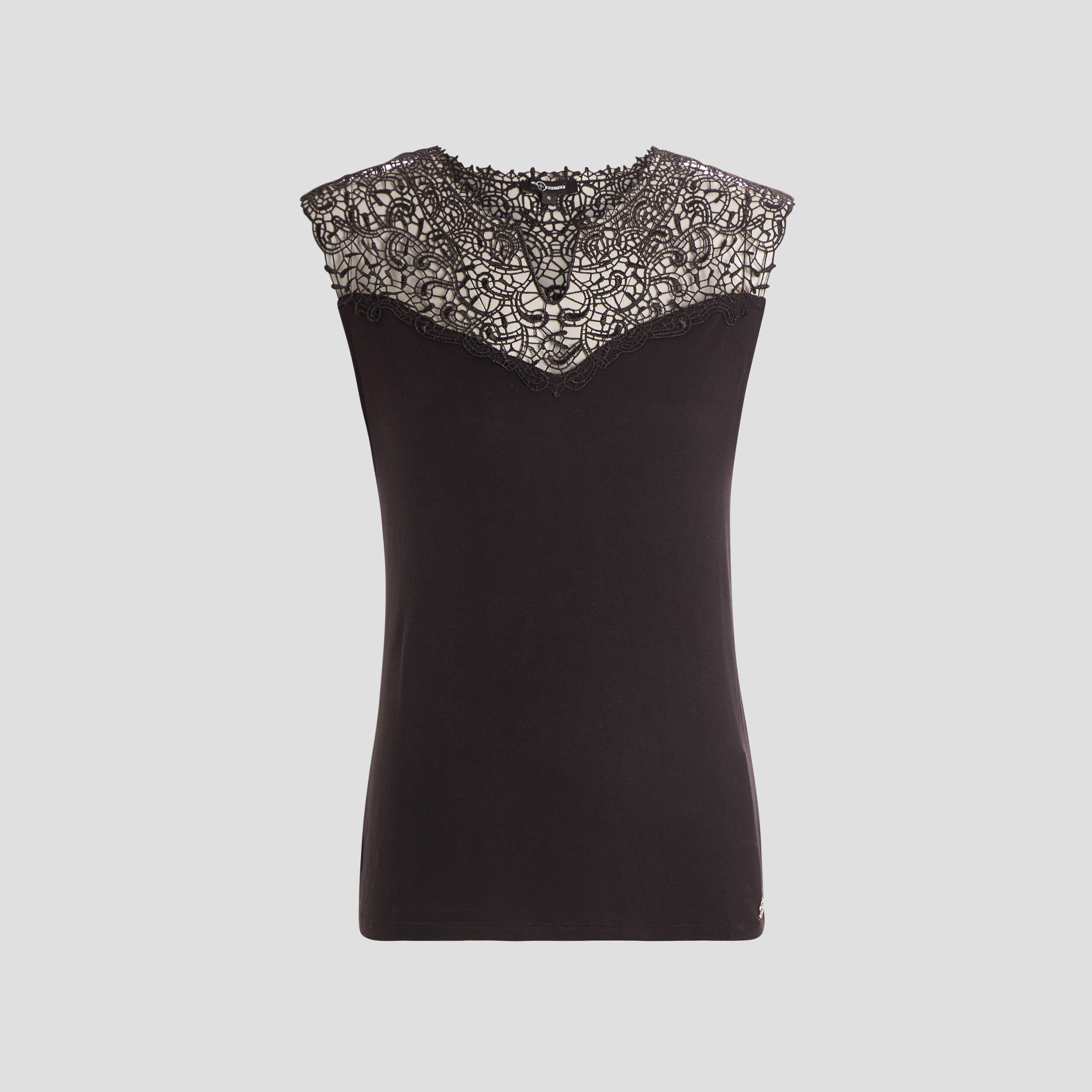 T-shirt avec empiècement dentelle noir femme | La Halle