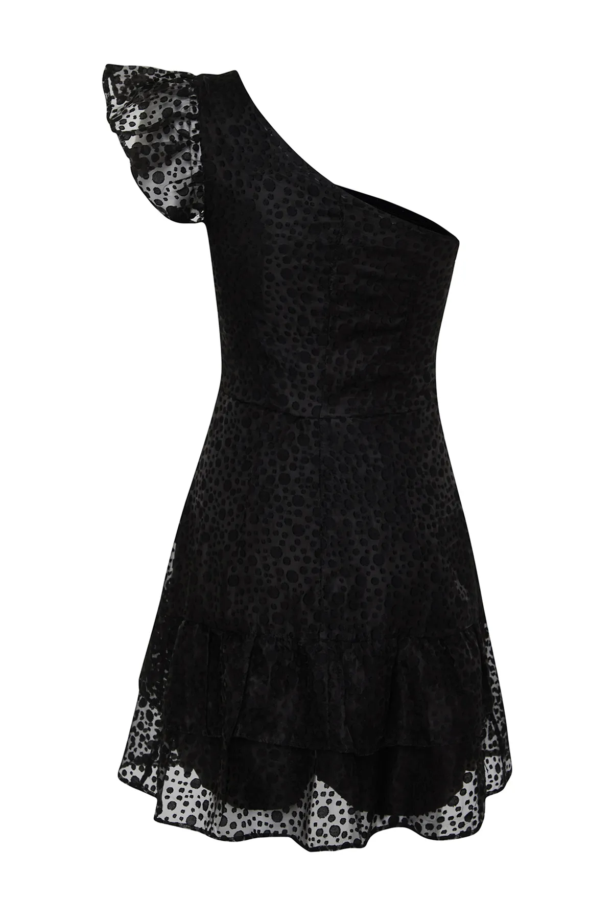 Trendyol Collection  Schwarzes, elegantes Abendkleid aus Spitze mit einem Ärmel und Gürtelöffnung TPRSS24EL00155