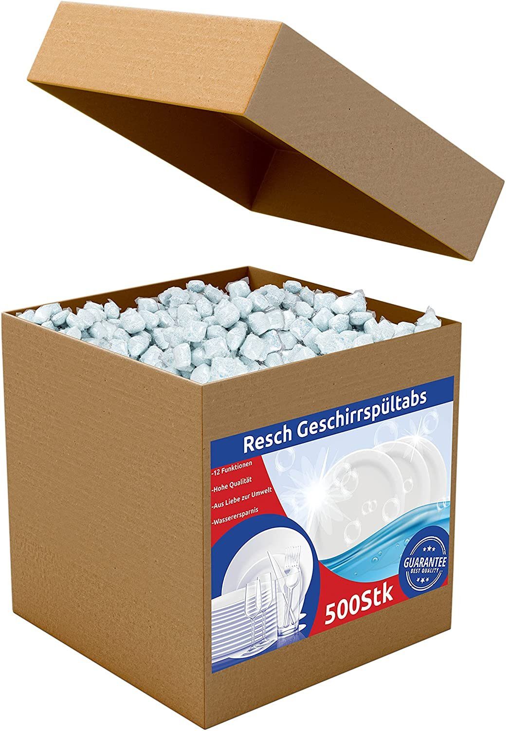 RESCH CLEANIX Spülmaschinentabs 500 Stk, ALL IN ONE TABS Geschirrspültabs Spülmaschinentabs (Geschirrtabs, Tabs, Taps, [500-St. Sparset, Geschirrrspültabs, Geschirrreinigertabs Spültabs Spülmaschine ohne Plastik, Phosphatfrei, in Wasserlöslicher Foli