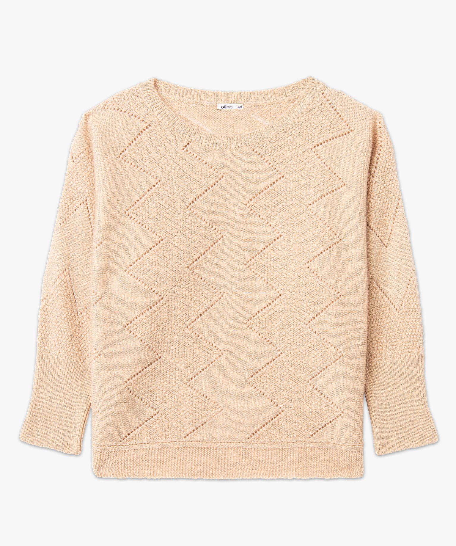 Pull pailleté à motifs zigzag et manches chauve-souris fem... ecru | GEMO