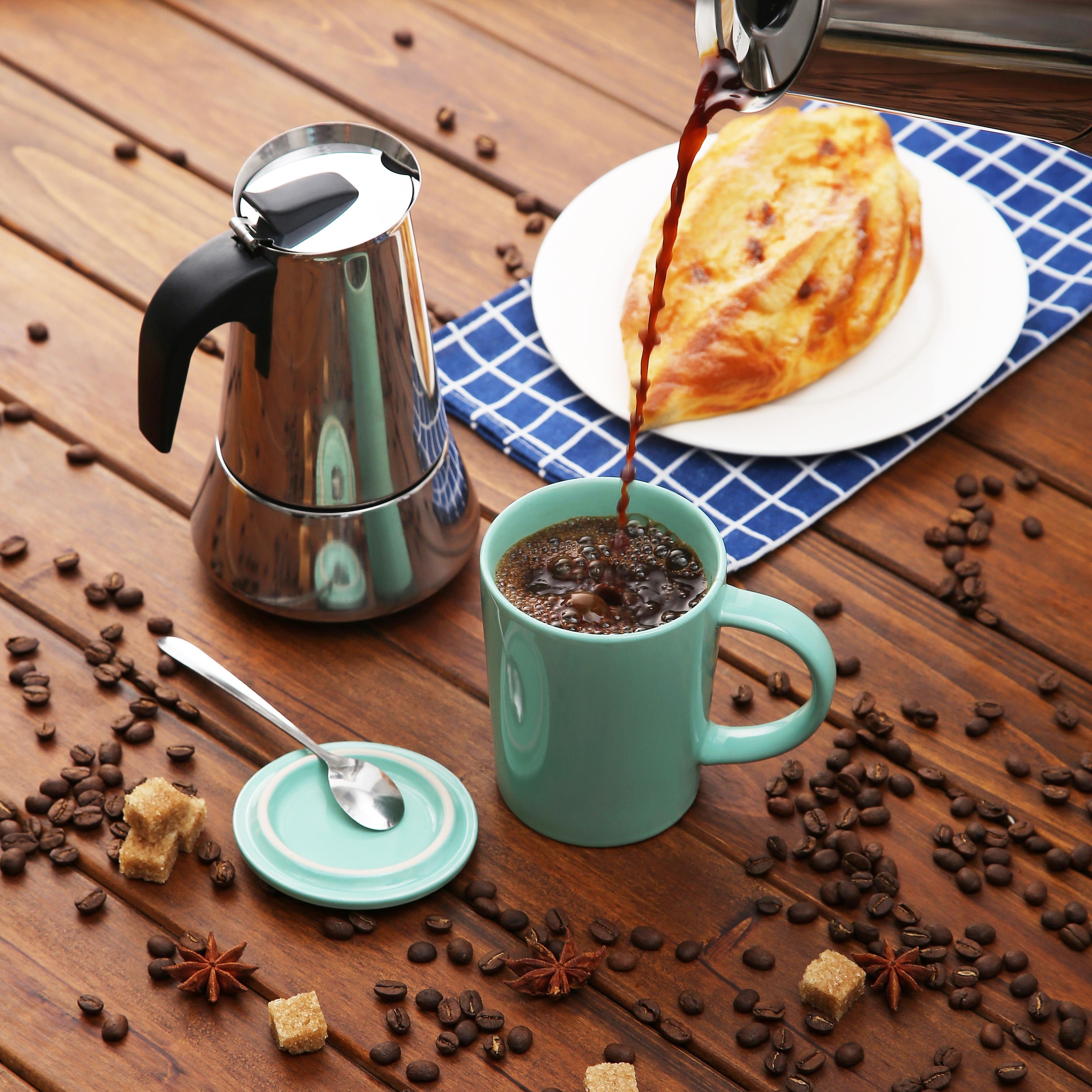 Cosumy Espressokocher Cosumy Espressokocher Set für 6 Tassen, mit Reinigungsbürste und Dosierlöffel - Induktion geeignet - Edelstahl Rostfrei