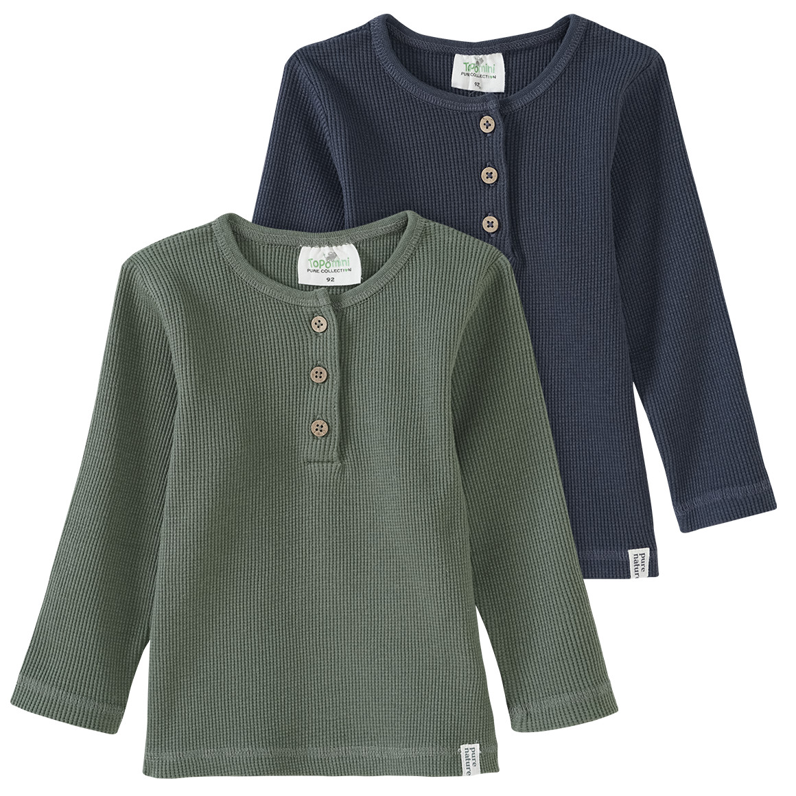 2 Baby Langarmshirts aus Waffel-Piqué