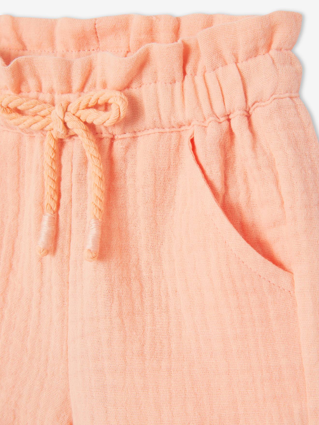 Short taille élastiquée bébé en gaze de coton abricot