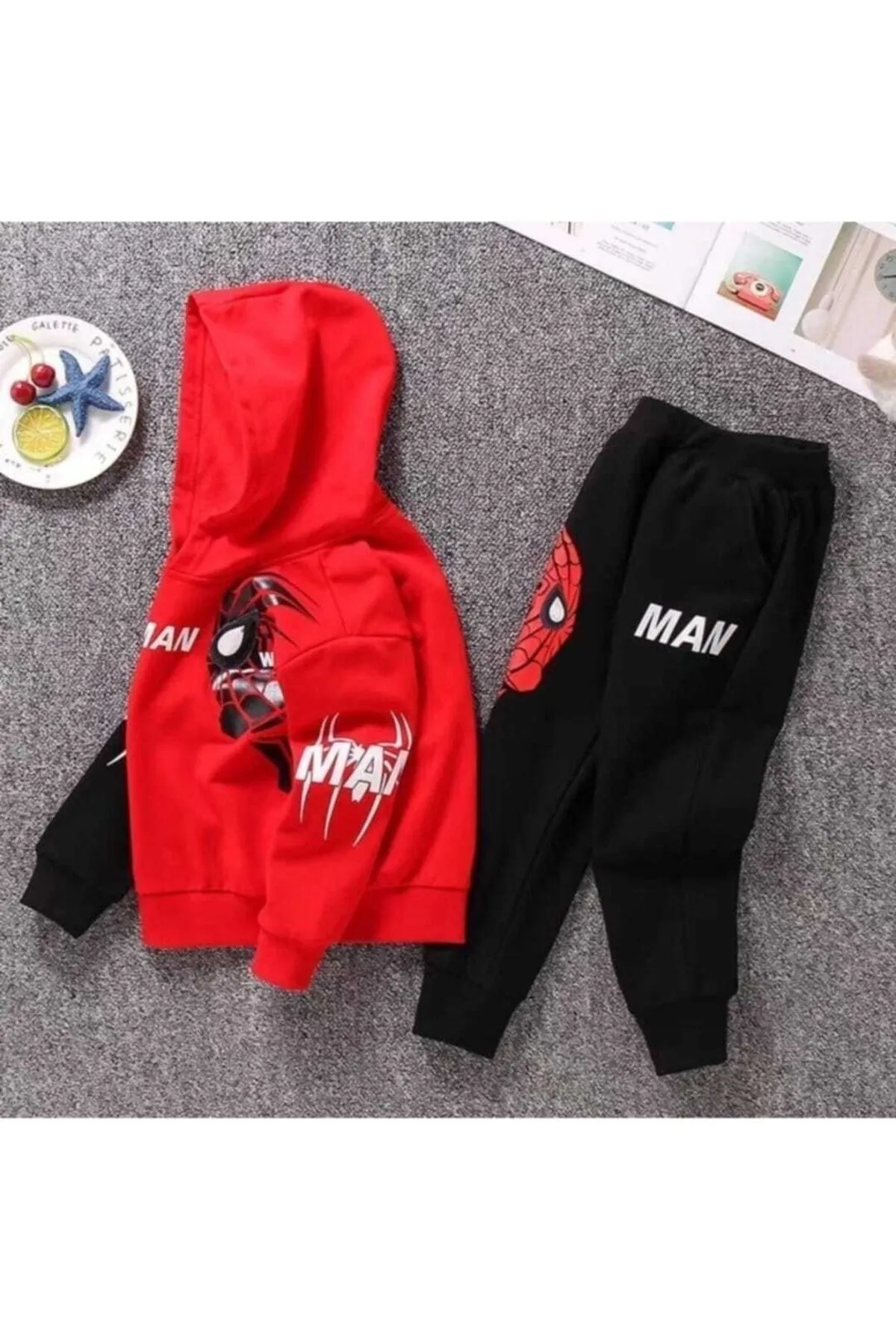 Bebezeyn  Bedrucktes Spiderman-Kapuzen-Doppelset für Jungen