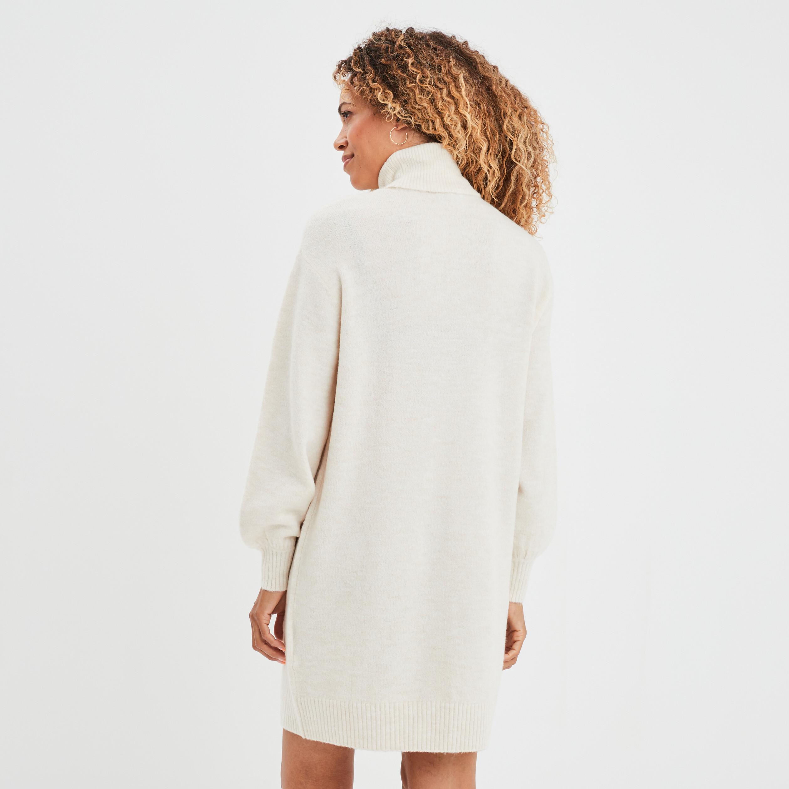 Robe pull col roulé courte droite creme femme | La Halle