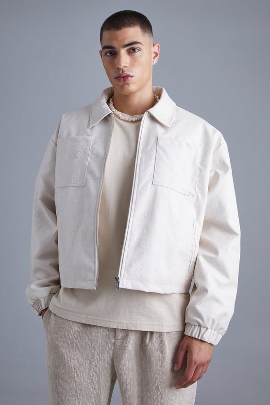 Kastige geprägte PU Harrington-Jacke