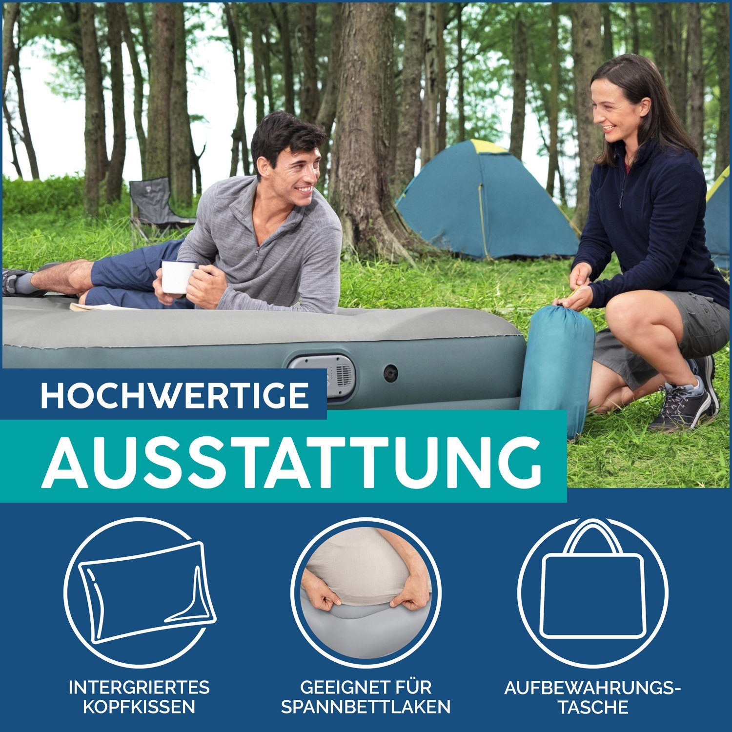 Bestway Luftbett AlwayzAire 2 Personen mit Akku Doppelpumpe 203 x 152 x 36 cm