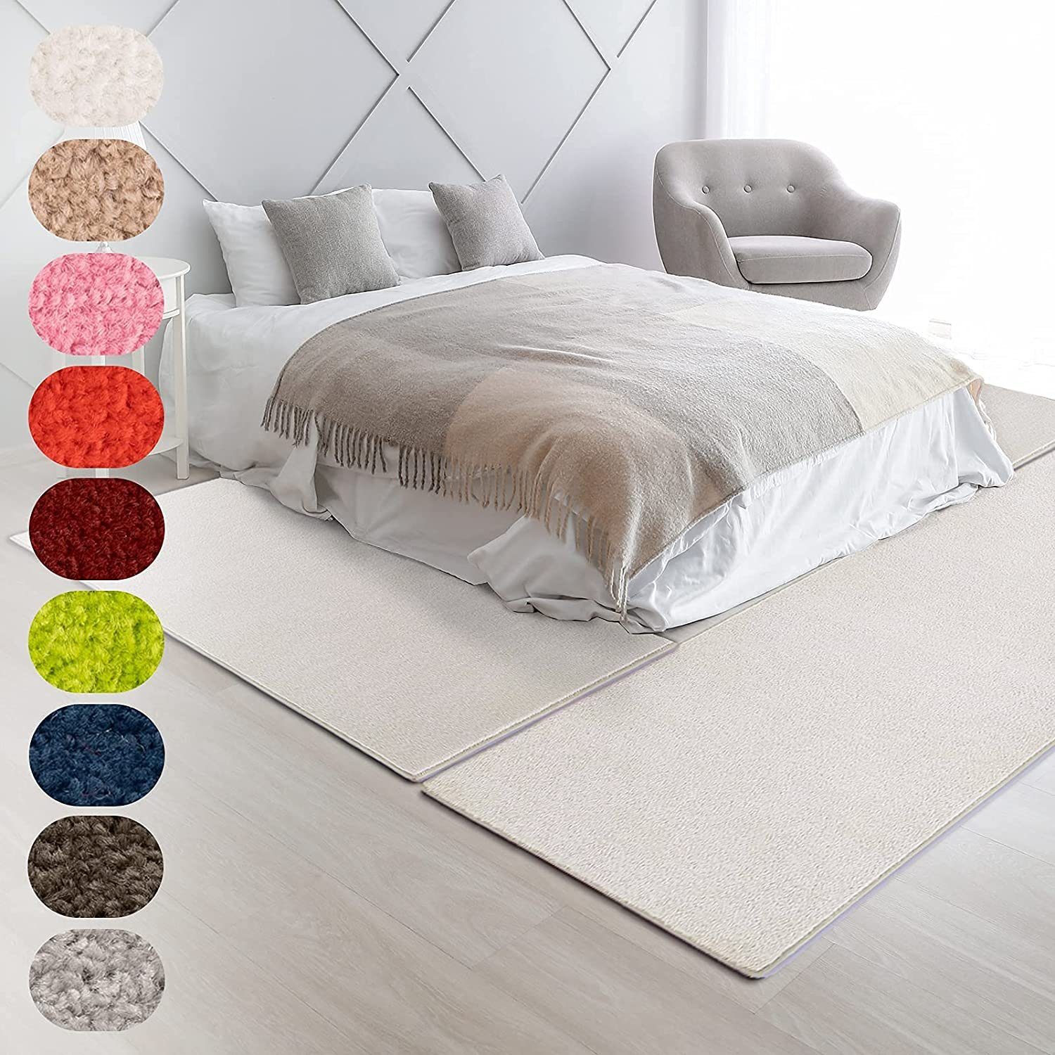 Hochflor-Bettumrandung Fallon, Bettvorleger, Läufer-Set ideal fürs Schlafzimmer Karat, Höhe 8.5 mm, (3-tlg), Velours