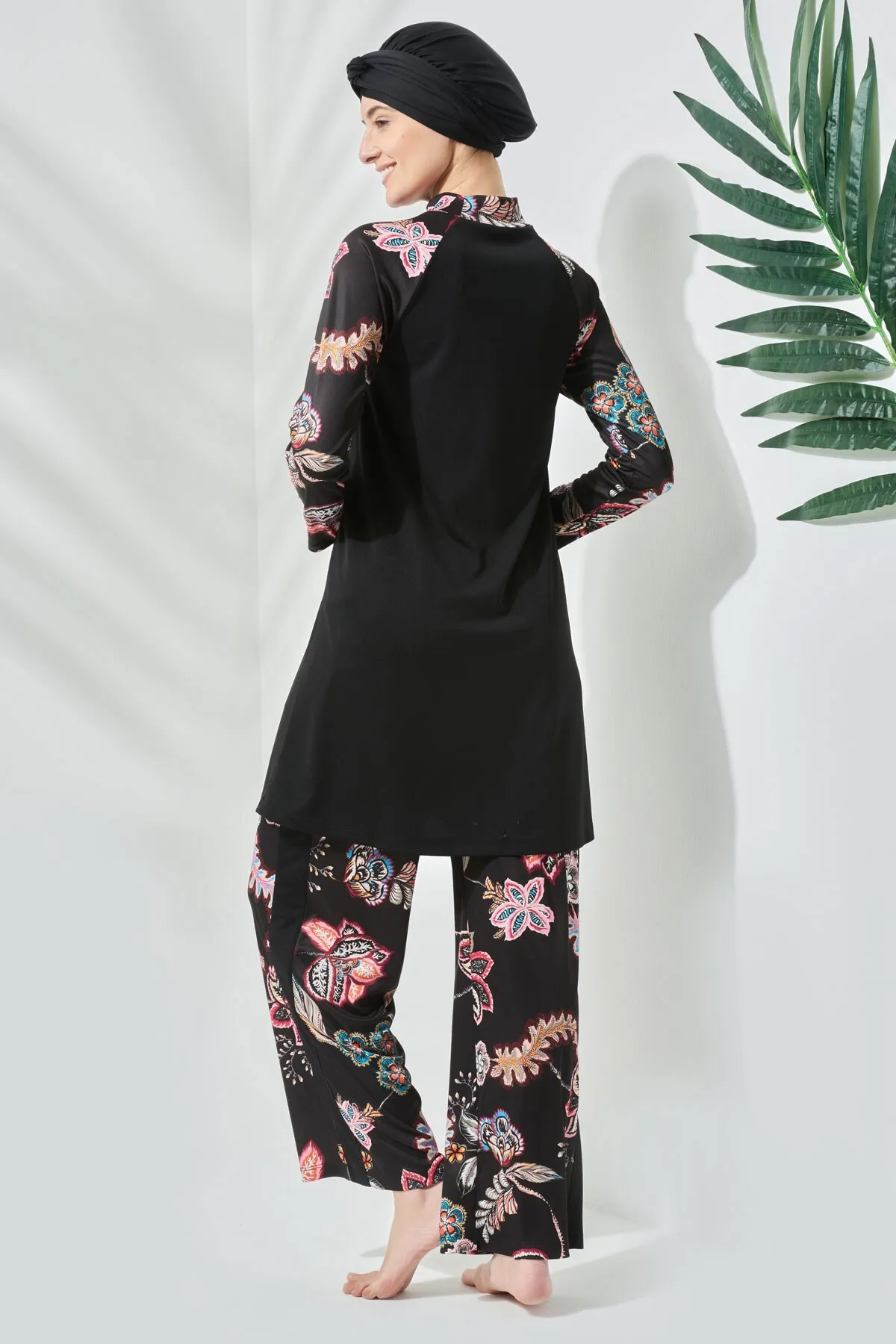 C&City  Gemusterter, vollständig bedeckter Hijab-Badeanzug C11010 Schwarz