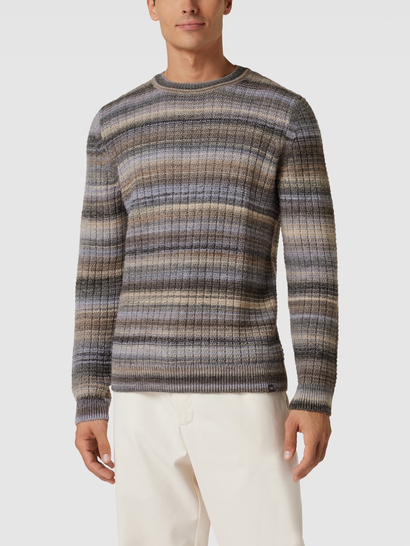 Strickpullover mit Streifenmuster Modell 'RICK' in mittelgrau
