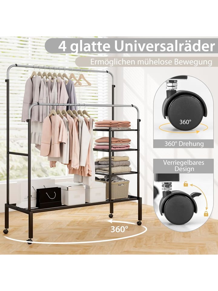 COSTWAY Kleiderständer auf Rollen 170cm in Silber günstig kaufen onesize
