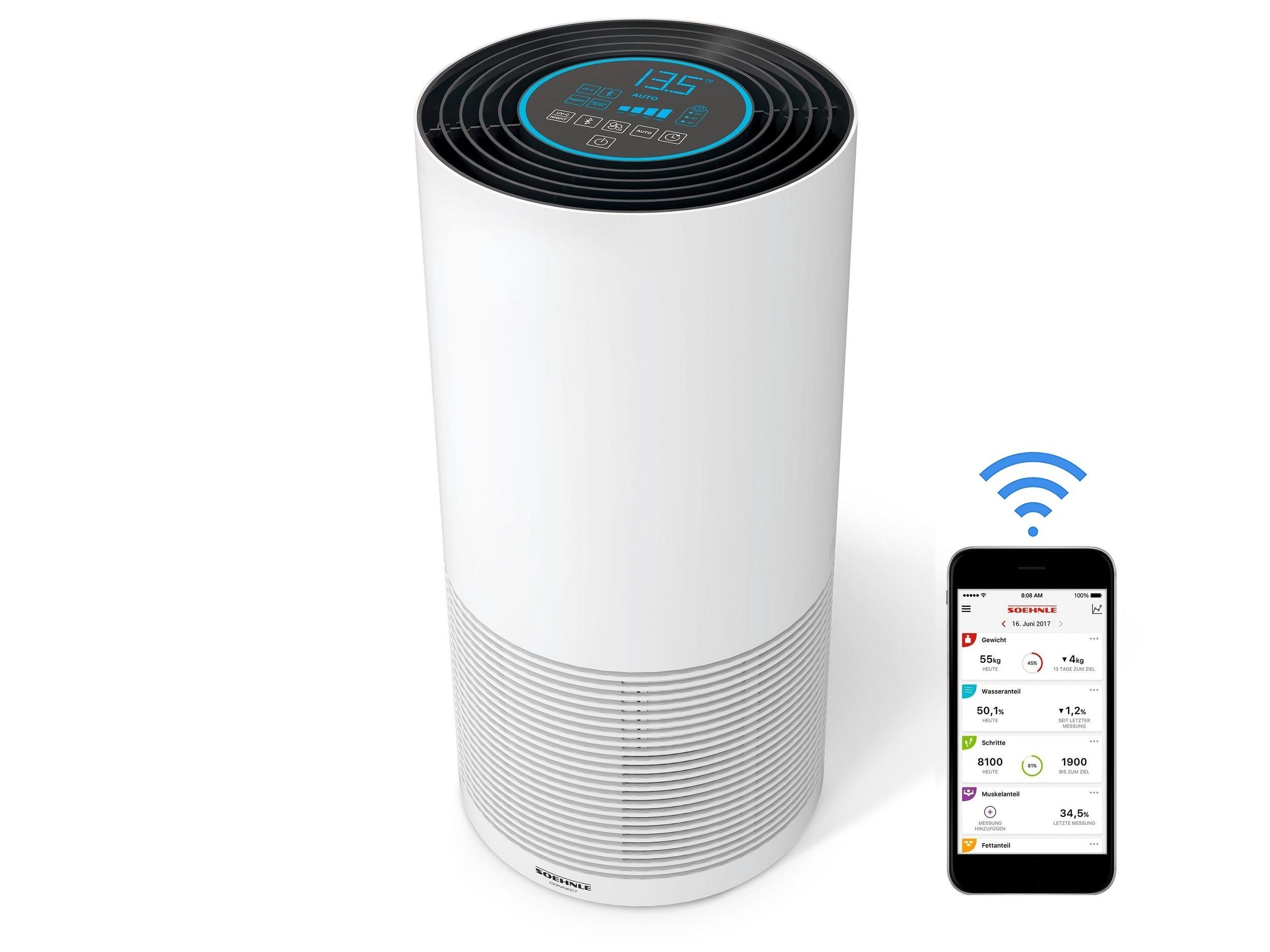 Soehnle Luftreiniger Luftreiniger Airfresh Connect 500 Bluetooth Allergiker CADR 300m³/h, für 78 m² Räume, Air Purifier Raucherzimmer Luftfilter Zuhause Timer per App Philips