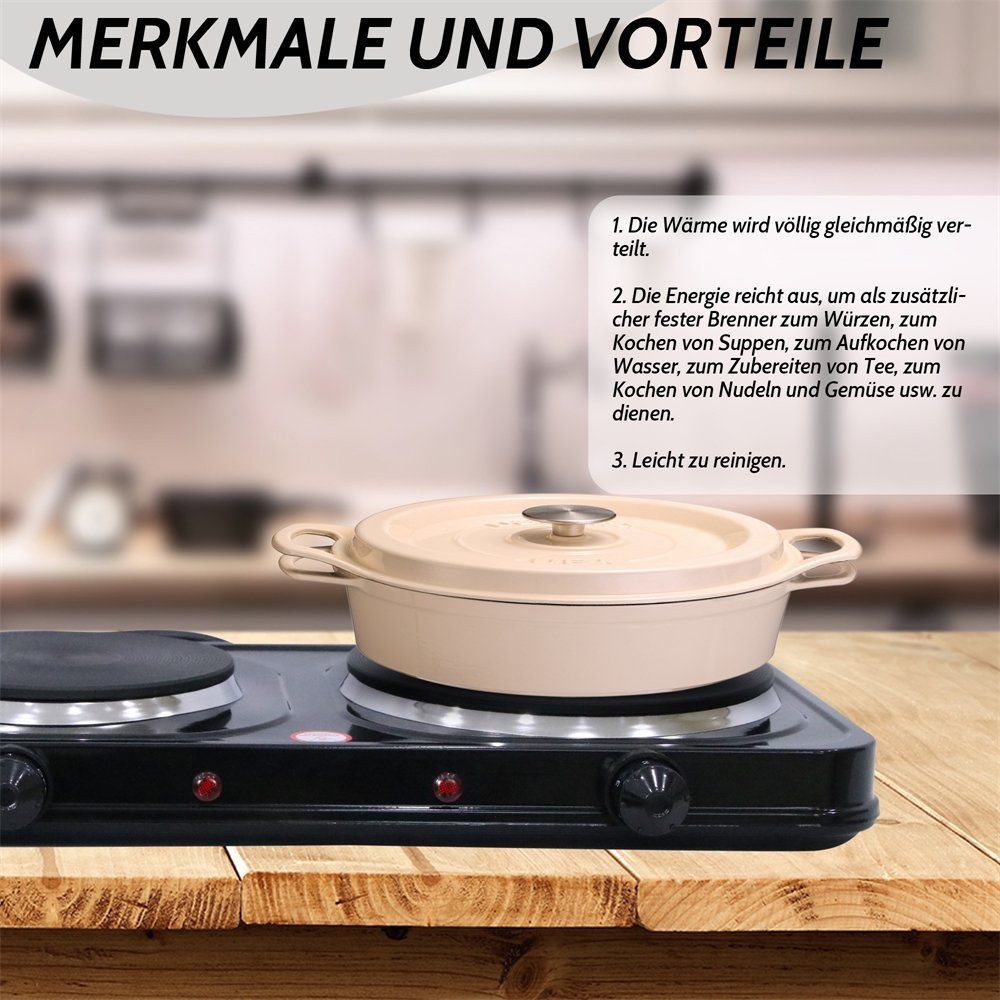 Mucola Doppelkochplatte Doppel-Kochplatte Camping Kochfeld 2500 Watt Doppel Herdplatte, Flamme 5-fach stufenlos regulierbar durch Drehknopf