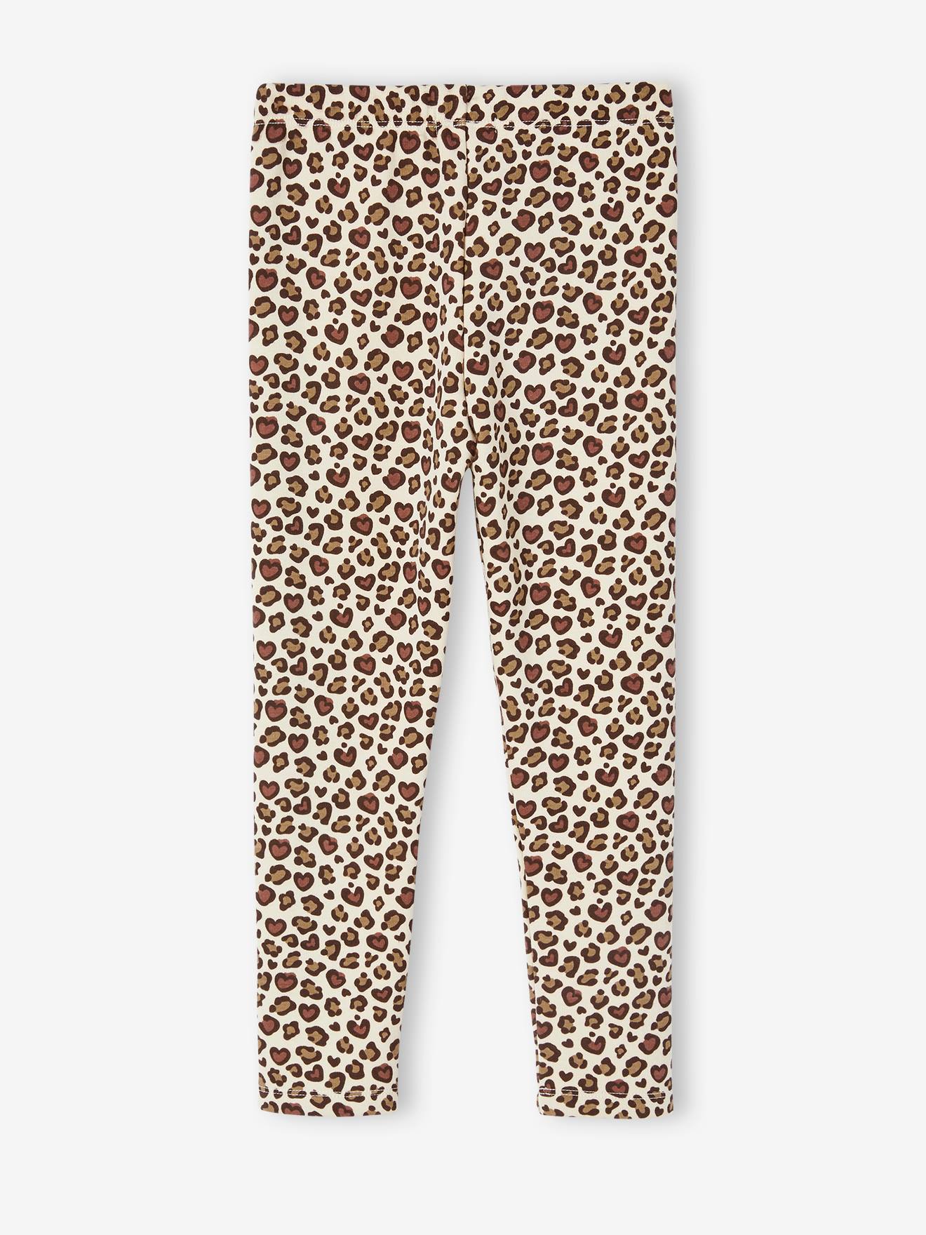 Legging fille doublé maille polaire marron imprimé