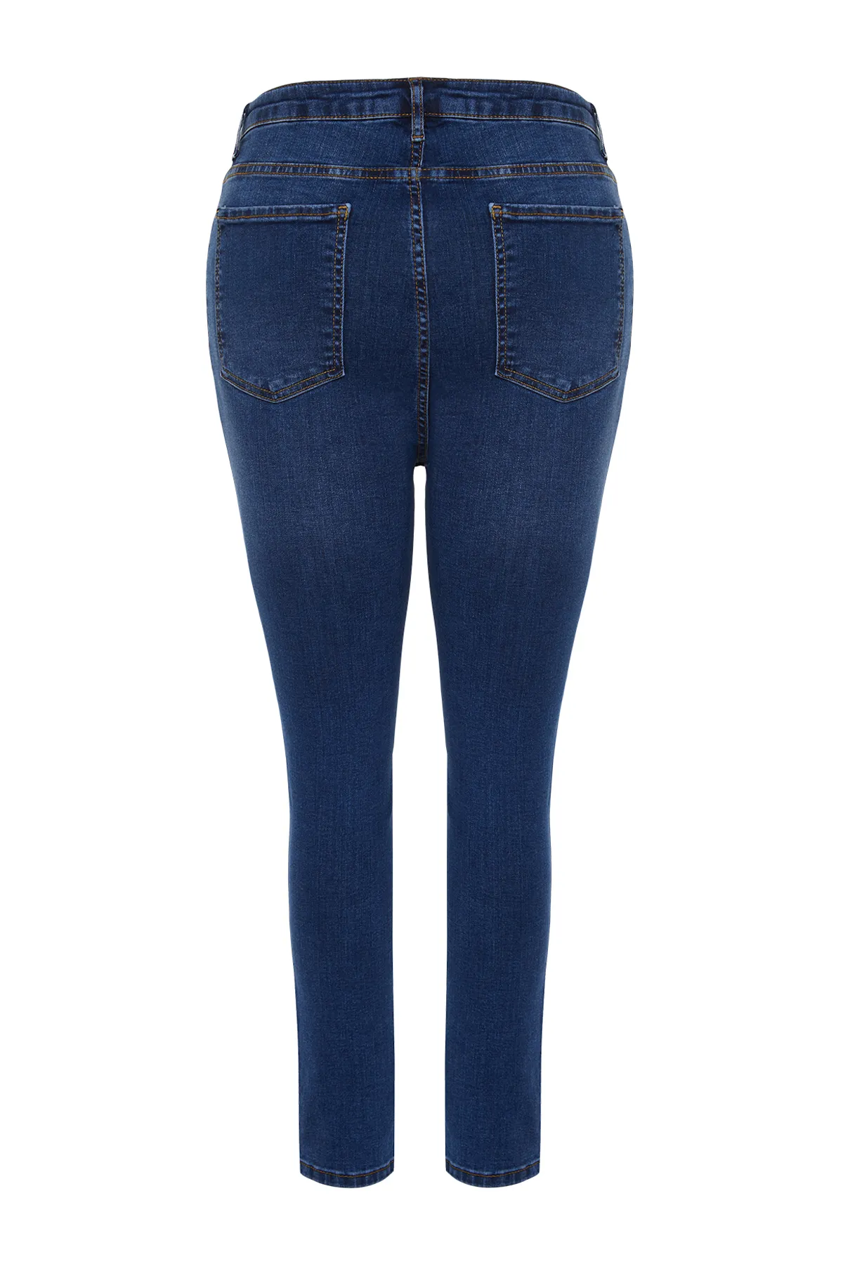 Trendyol Curve  Dunkelblaue, dehnbare Skinny-Jeans mit Nähten und detaillierten Details TBBSS24CJ00022