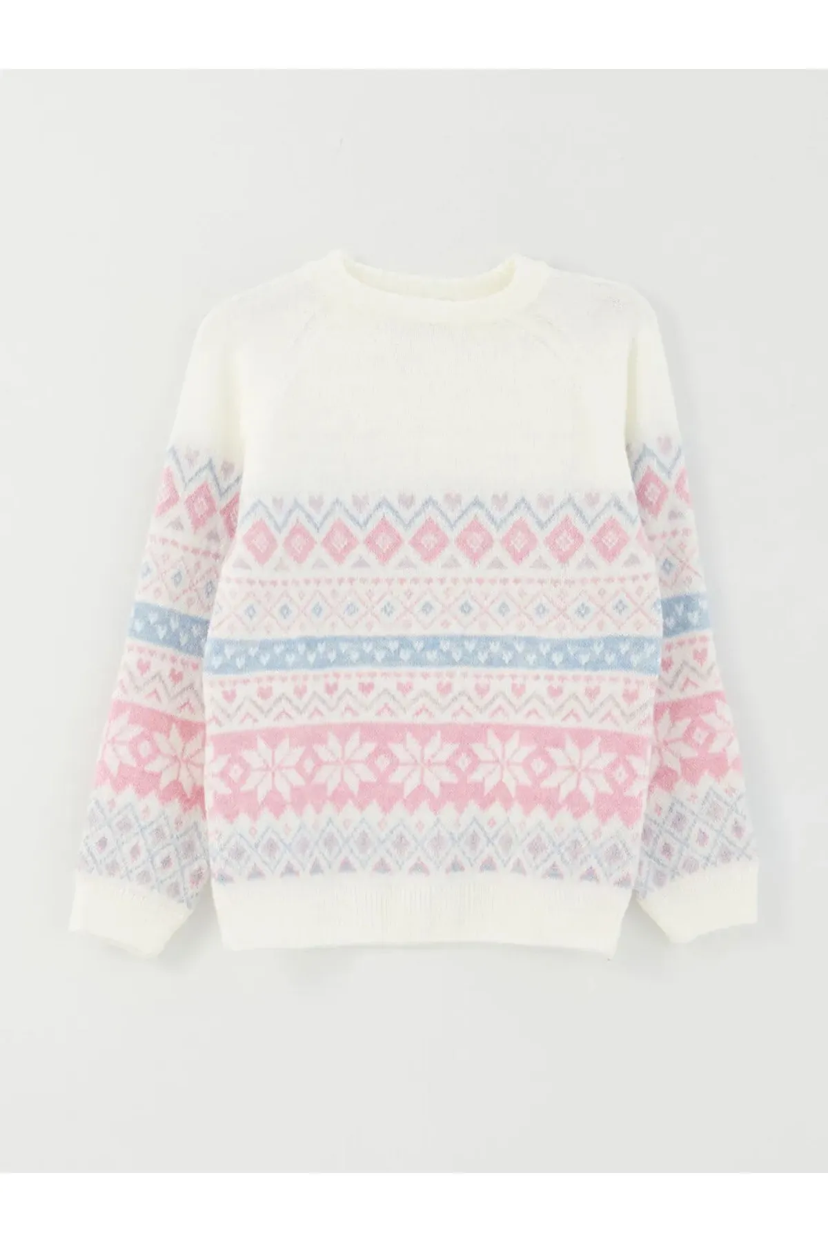 LC Waikiki  Gemusterter Langarm-Strickpullover für Mädchen mit Rundhalsausschnitt